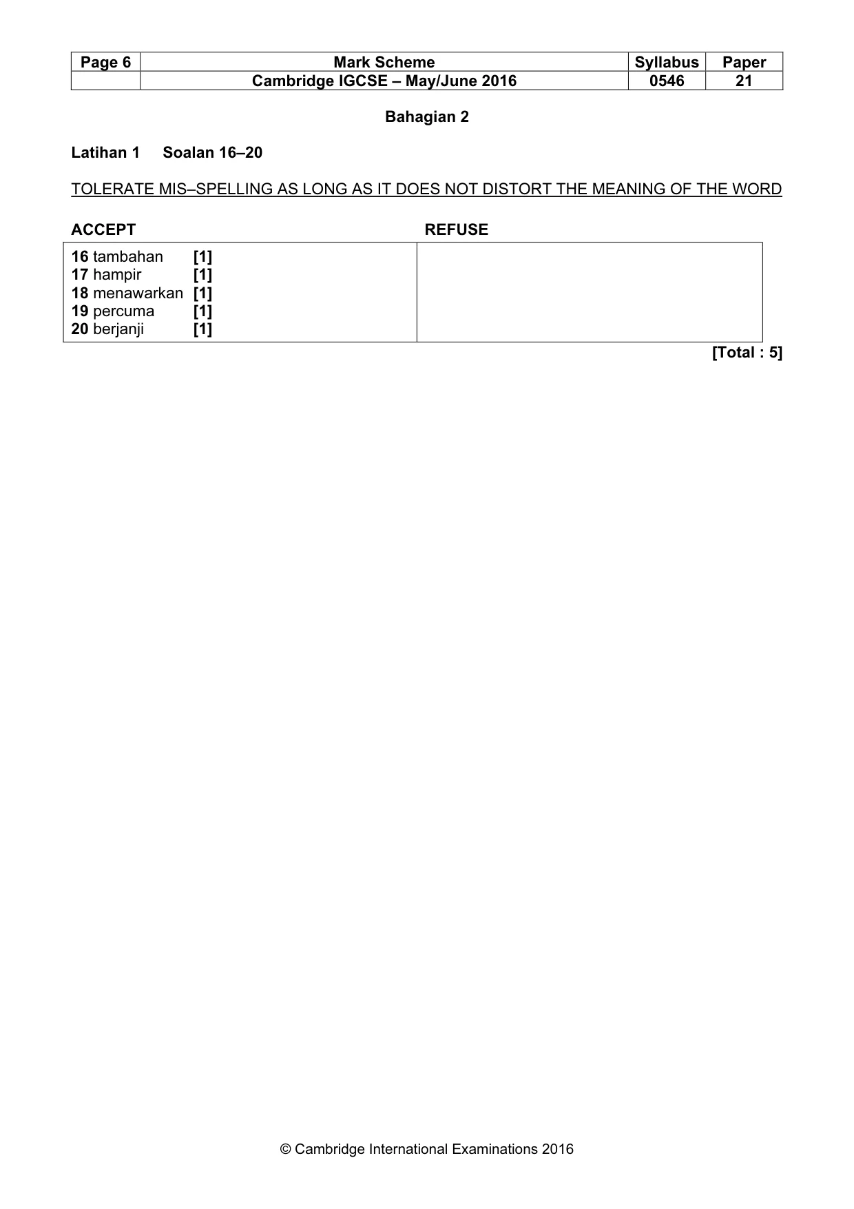 Mark scheme, page 6 of 10