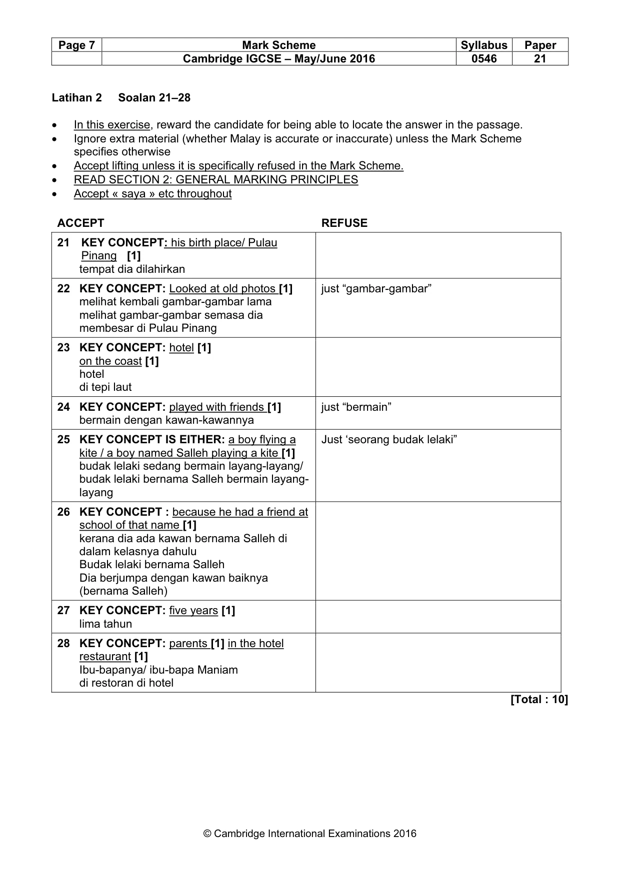 Mark scheme, page 7 of 10
