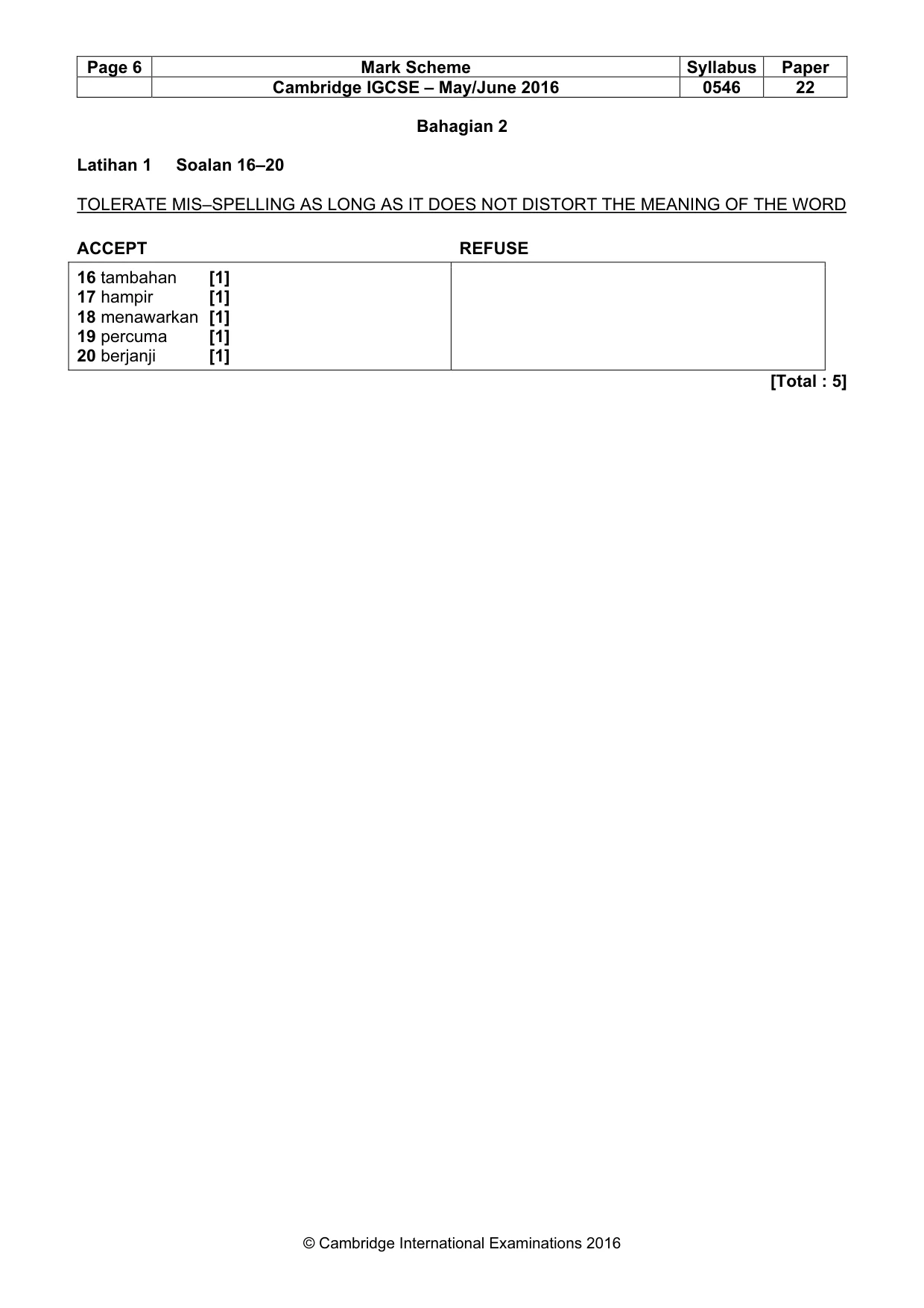 Mark scheme, page 6 of 10