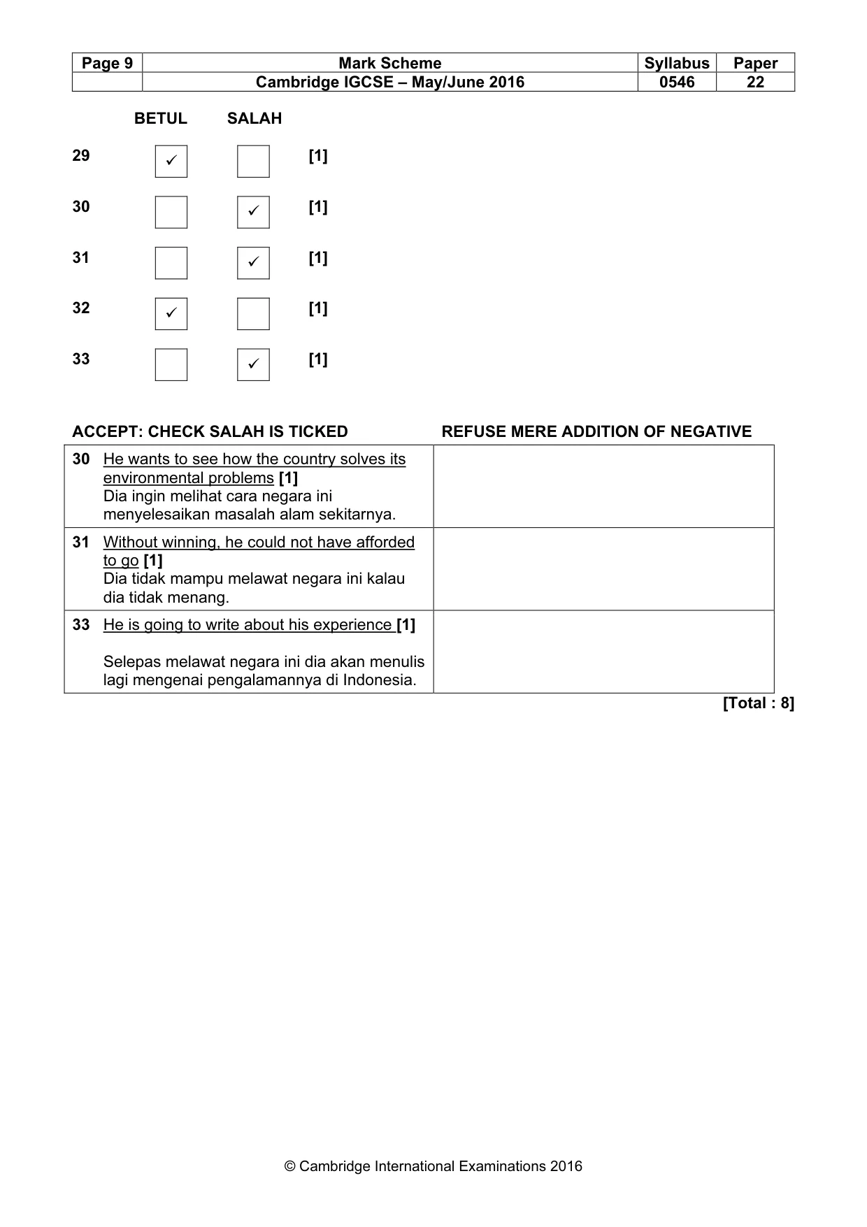 Mark scheme, page 9 of 10