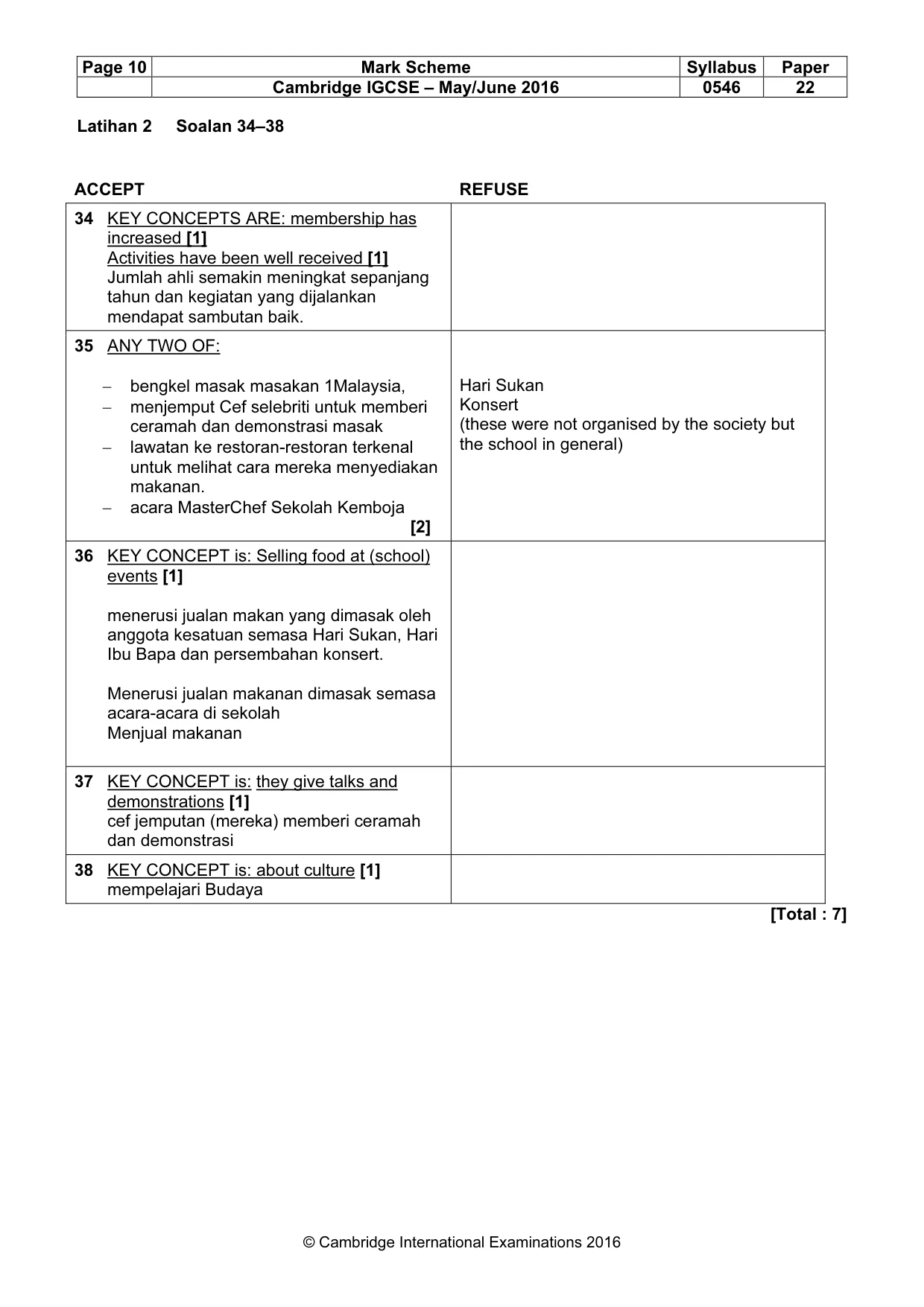 Mark scheme, page 10 of 10