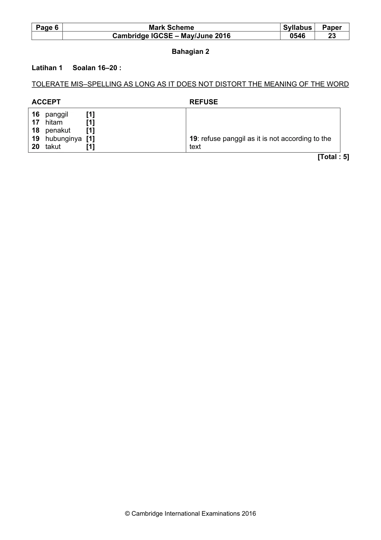 Mark scheme, page 6 of 10
