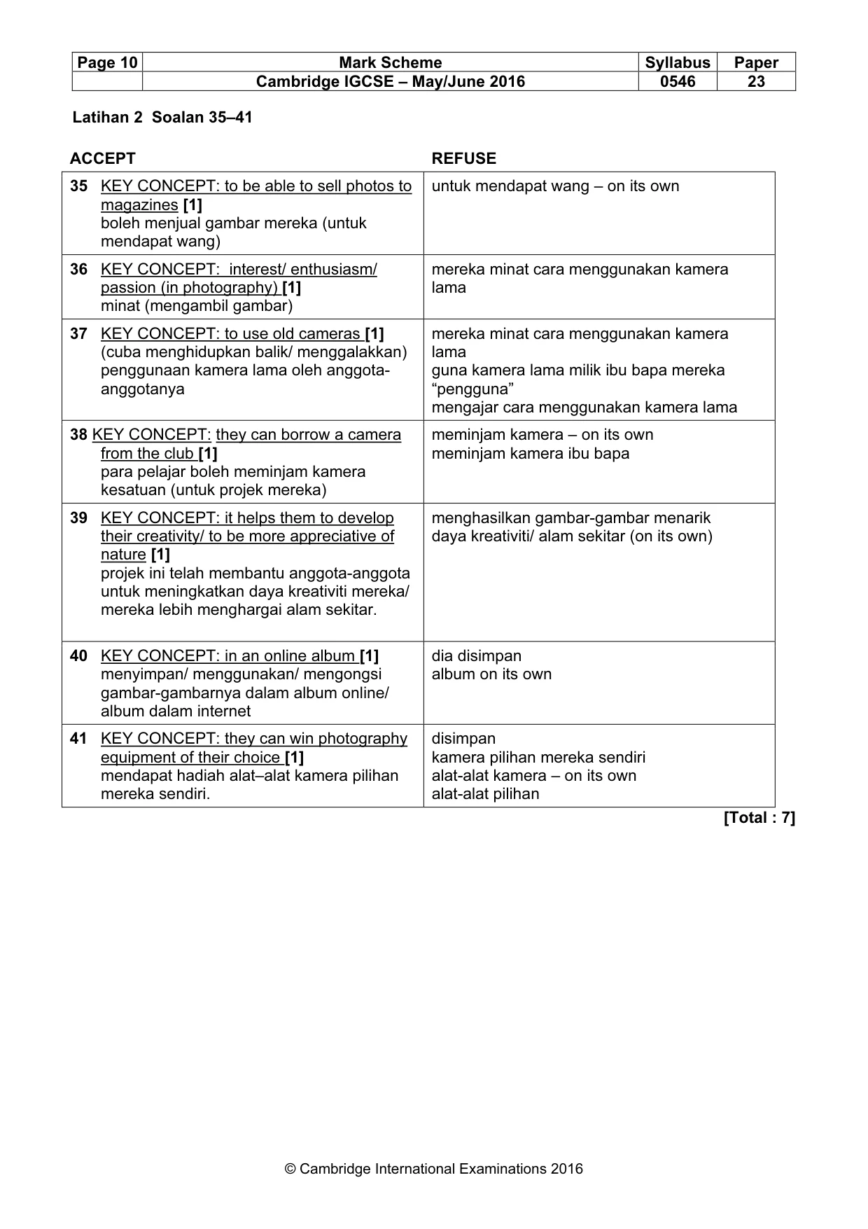 Mark scheme, page 10 of 10