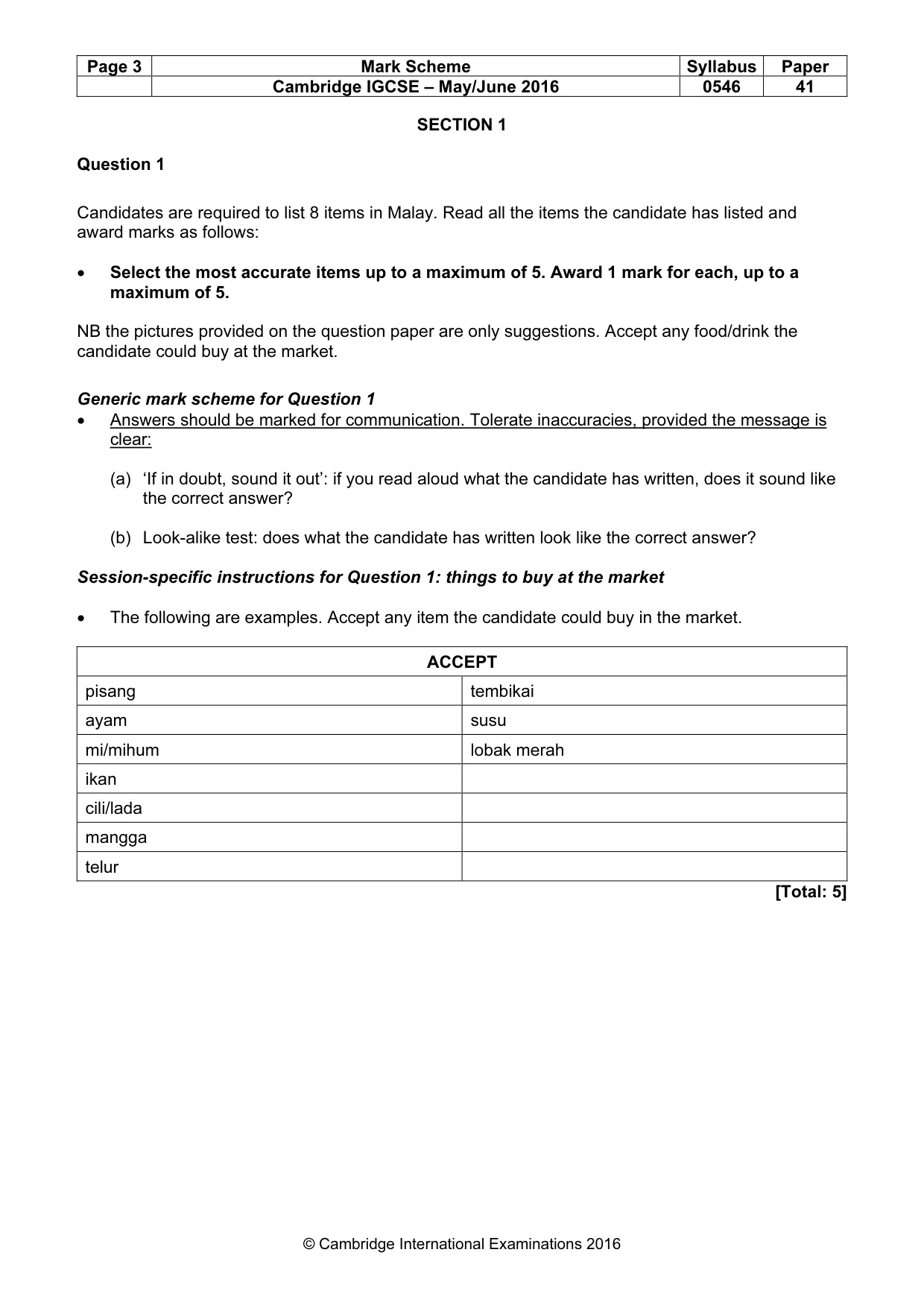 Mark scheme, page 3 of 9