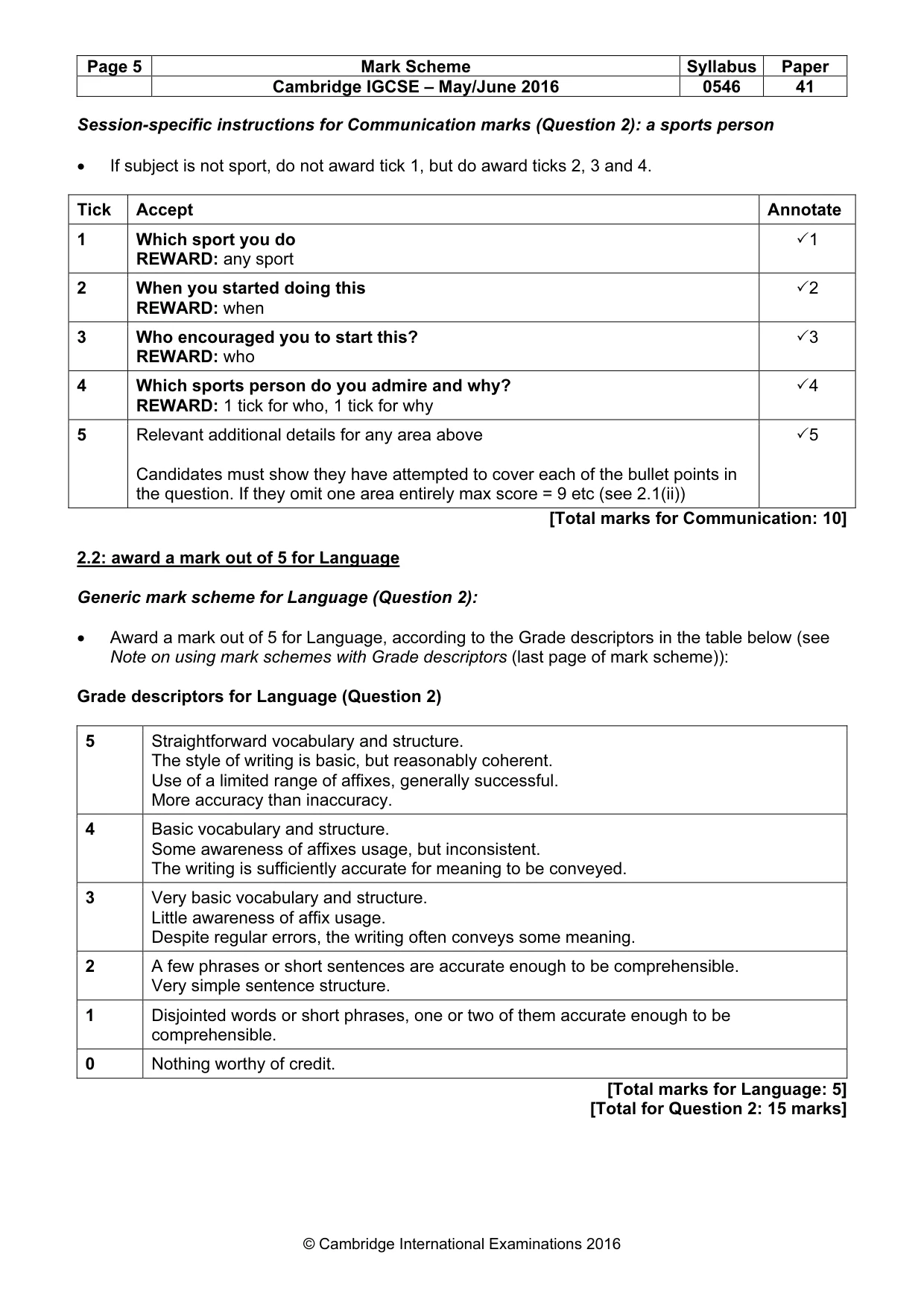 Mark scheme, page 5 of 9