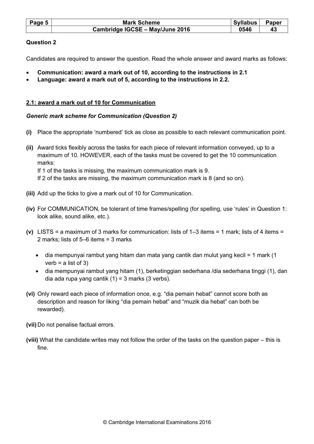 Mark scheme, page 5 of 11