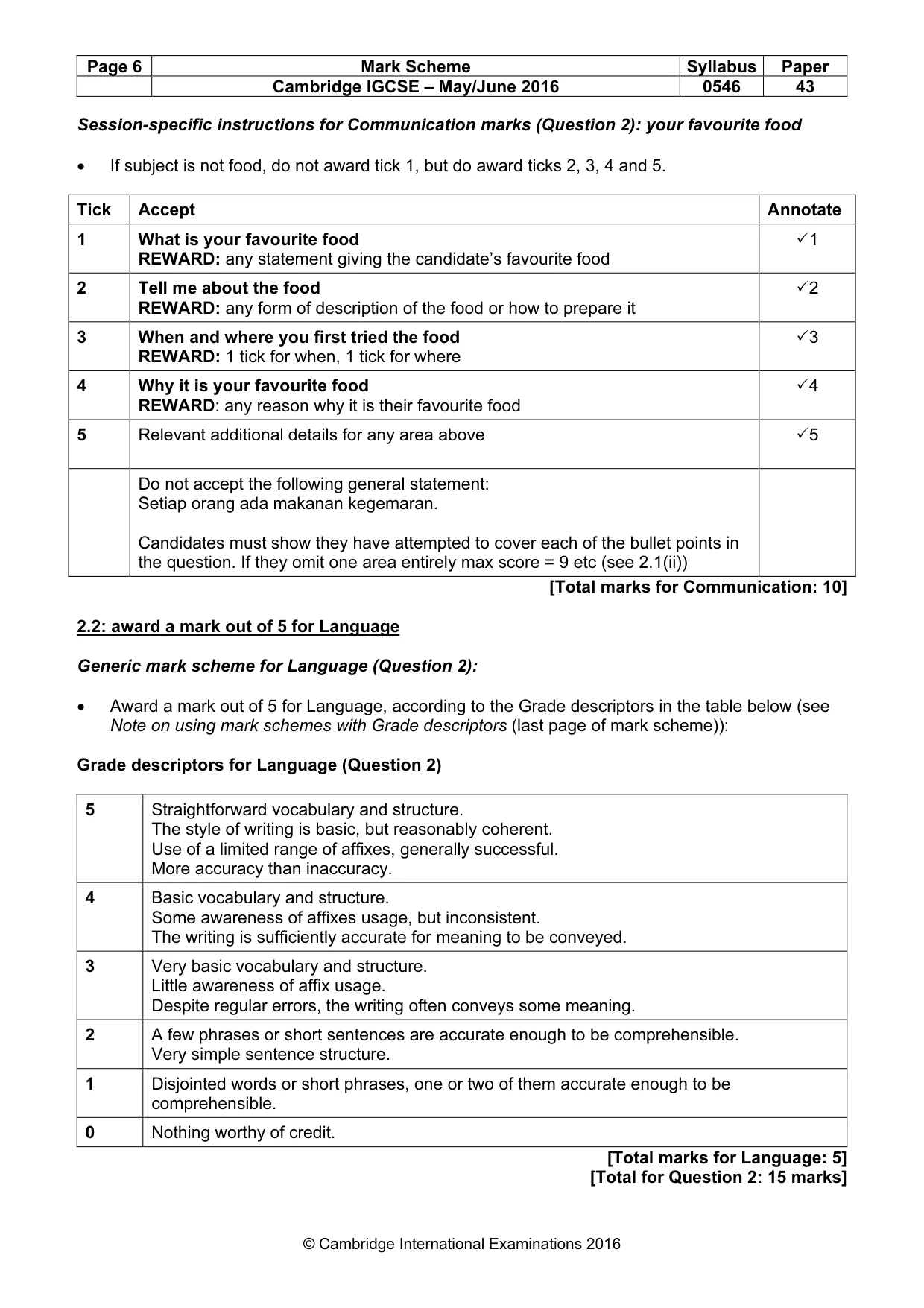 Mark scheme, page 6 of 11