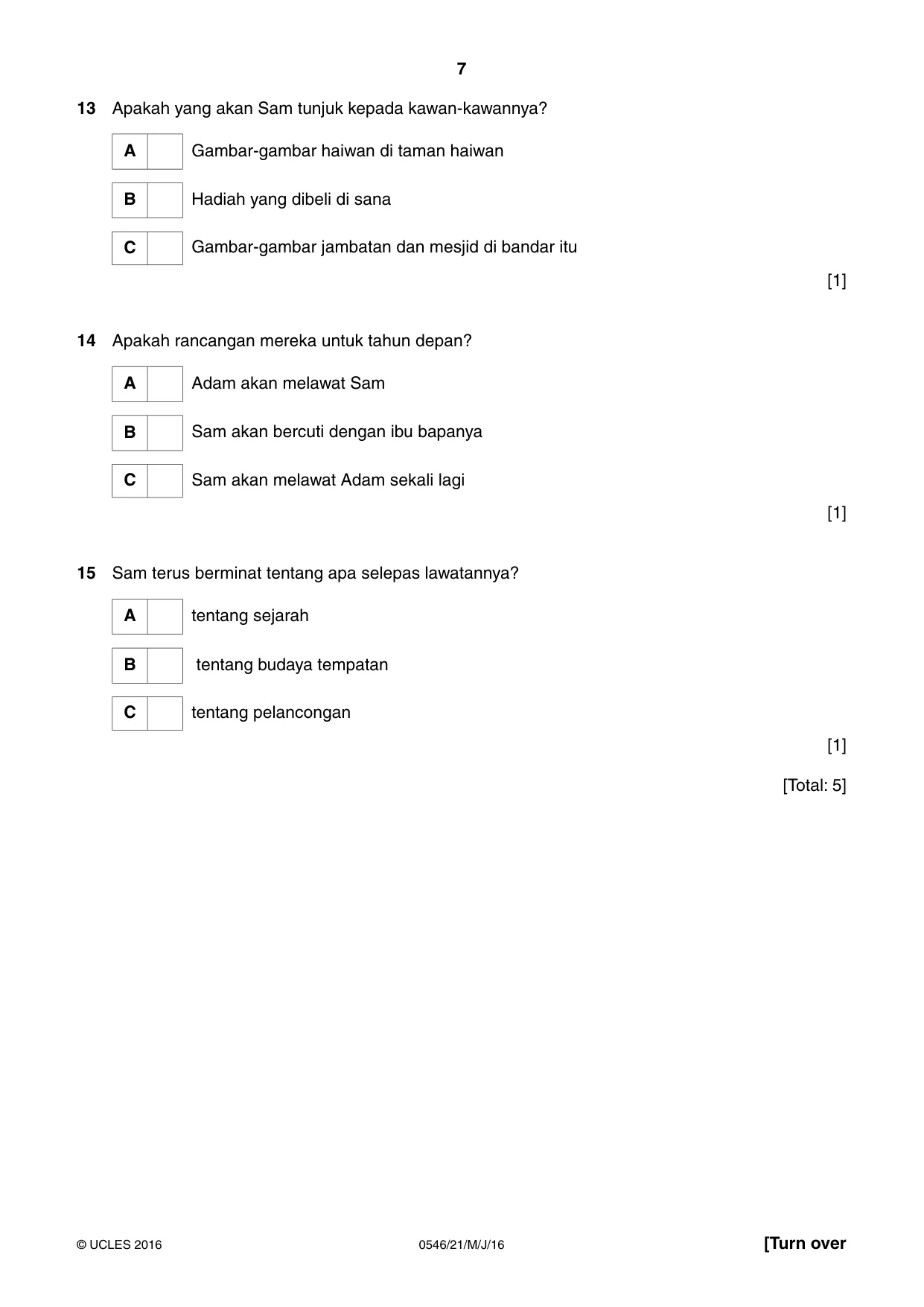 Cambridge IGCSE Malay - Foreign Language 0546 2016 May/June Paper 2 · Variant 1 question paper, page 7 of 16