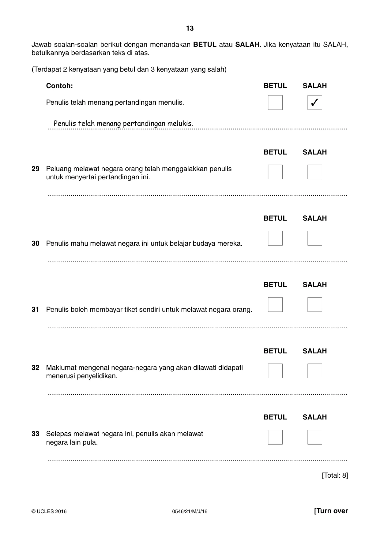 Cambridge IGCSE Malay - Foreign Language 0546 2016 May/June Paper 2 · Variant 1 question paper, page 13 of 16