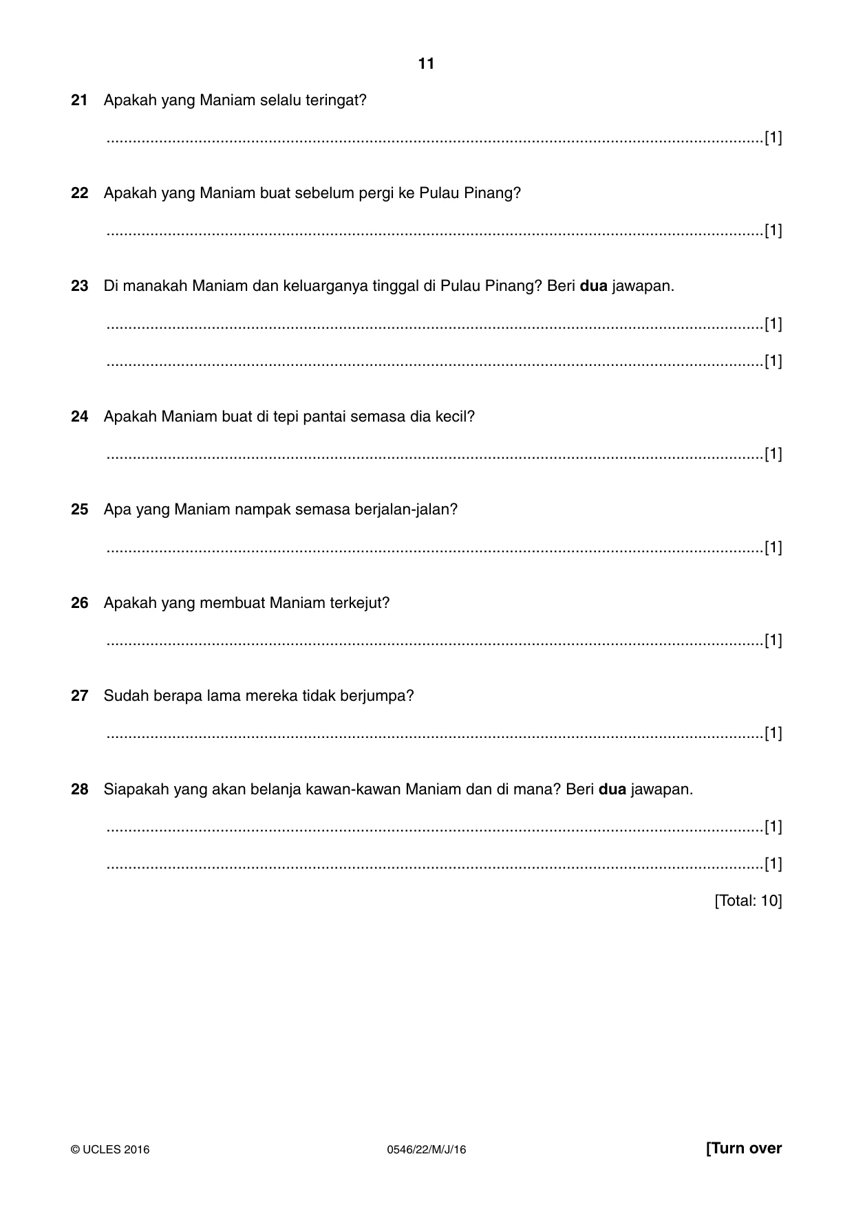 Cambridge IGCSE Malay - Foreign Language 0546 2016 May/June Paper 2 · Variant 2 question paper, page 11 of 16