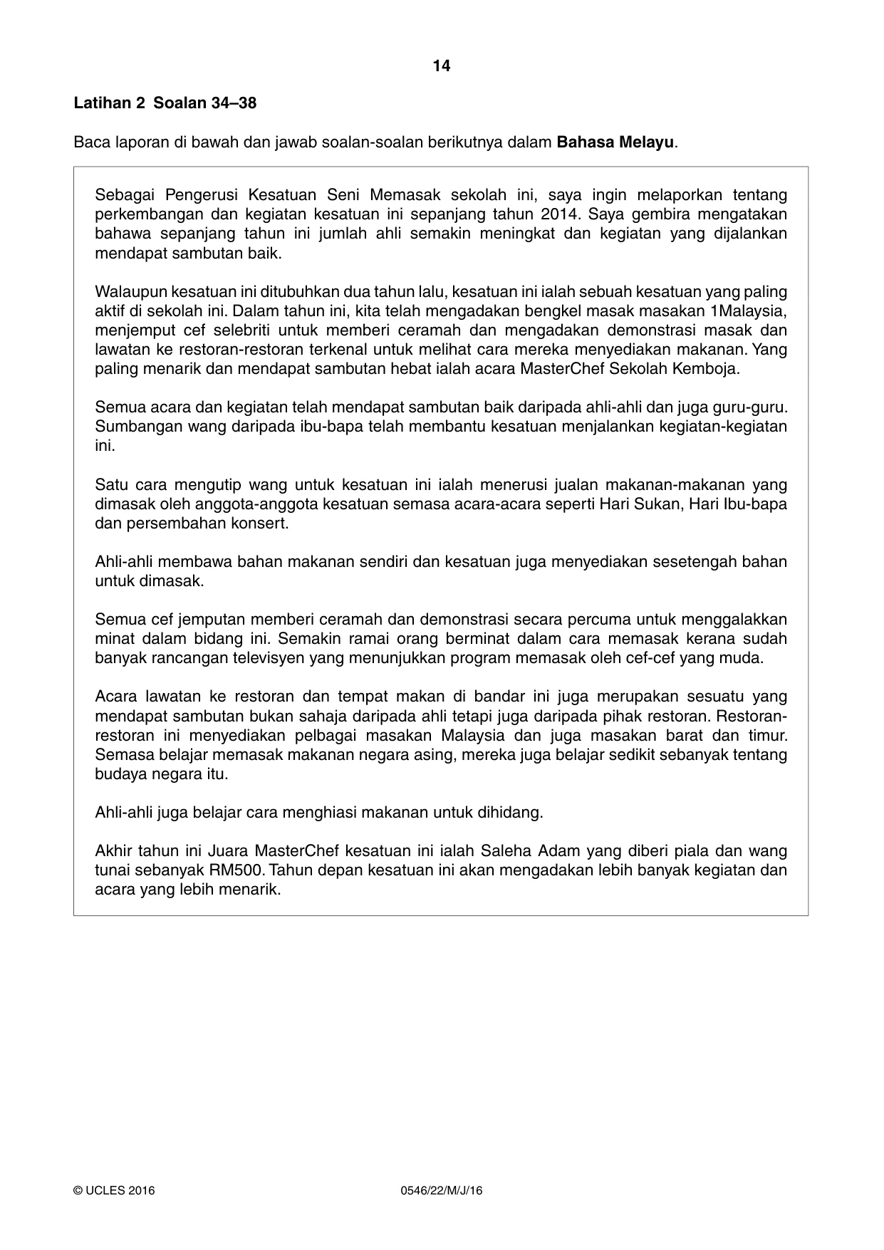 Cambridge IGCSE Malay - Foreign Language 0546 2016 May/June Paper 2 · Variant 2 question paper, page 14 of 16