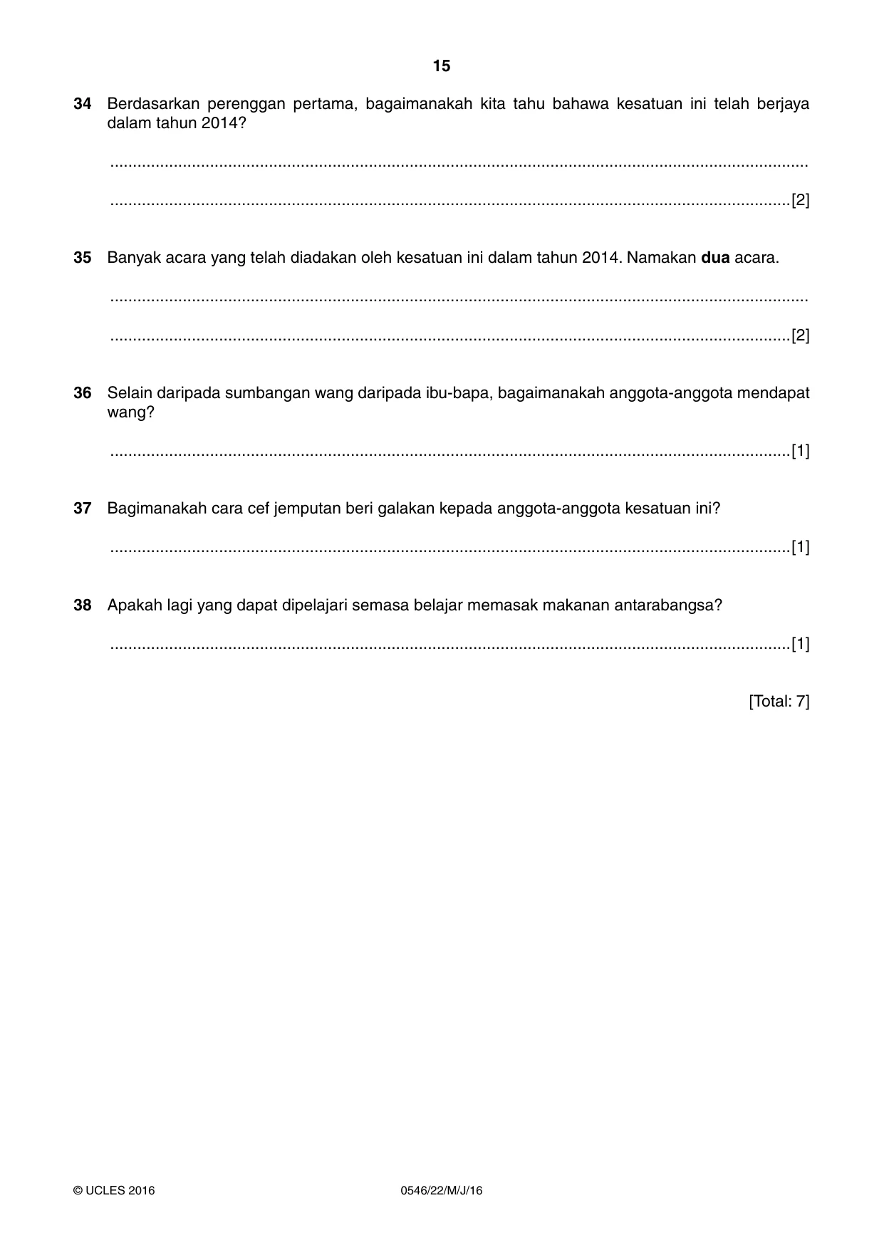 Cambridge IGCSE Malay - Foreign Language 0546 2016 May/June Paper 2 · Variant 2 question paper, page 15 of 16