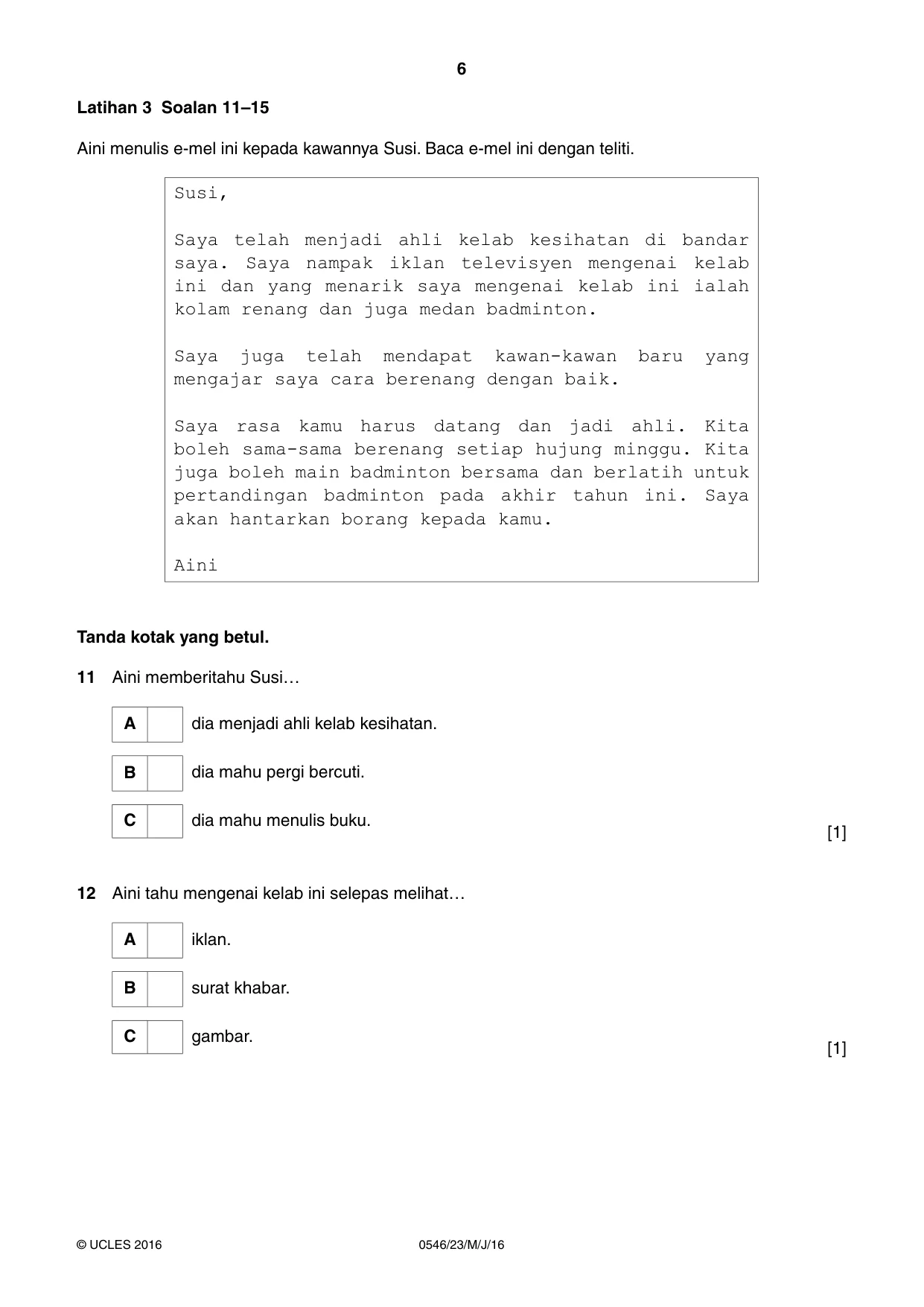 Cambridge IGCSE Malay - Foreign Language 0546 2016 May/June Paper 2 · Variant 3 question paper, page 6 of 16