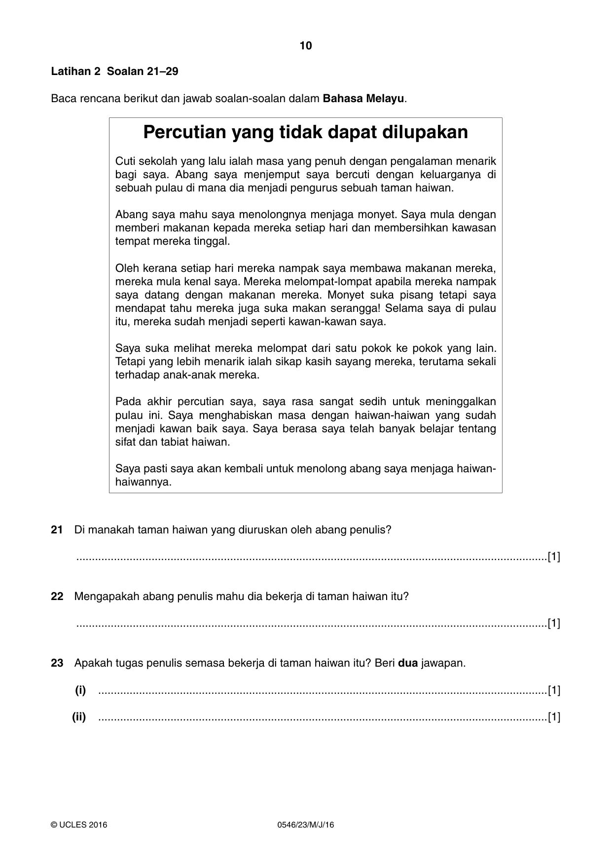 Cambridge IGCSE Malay - Foreign Language 0546 2016 May/June Paper 2 · Variant 3 question paper, page 10 of 16