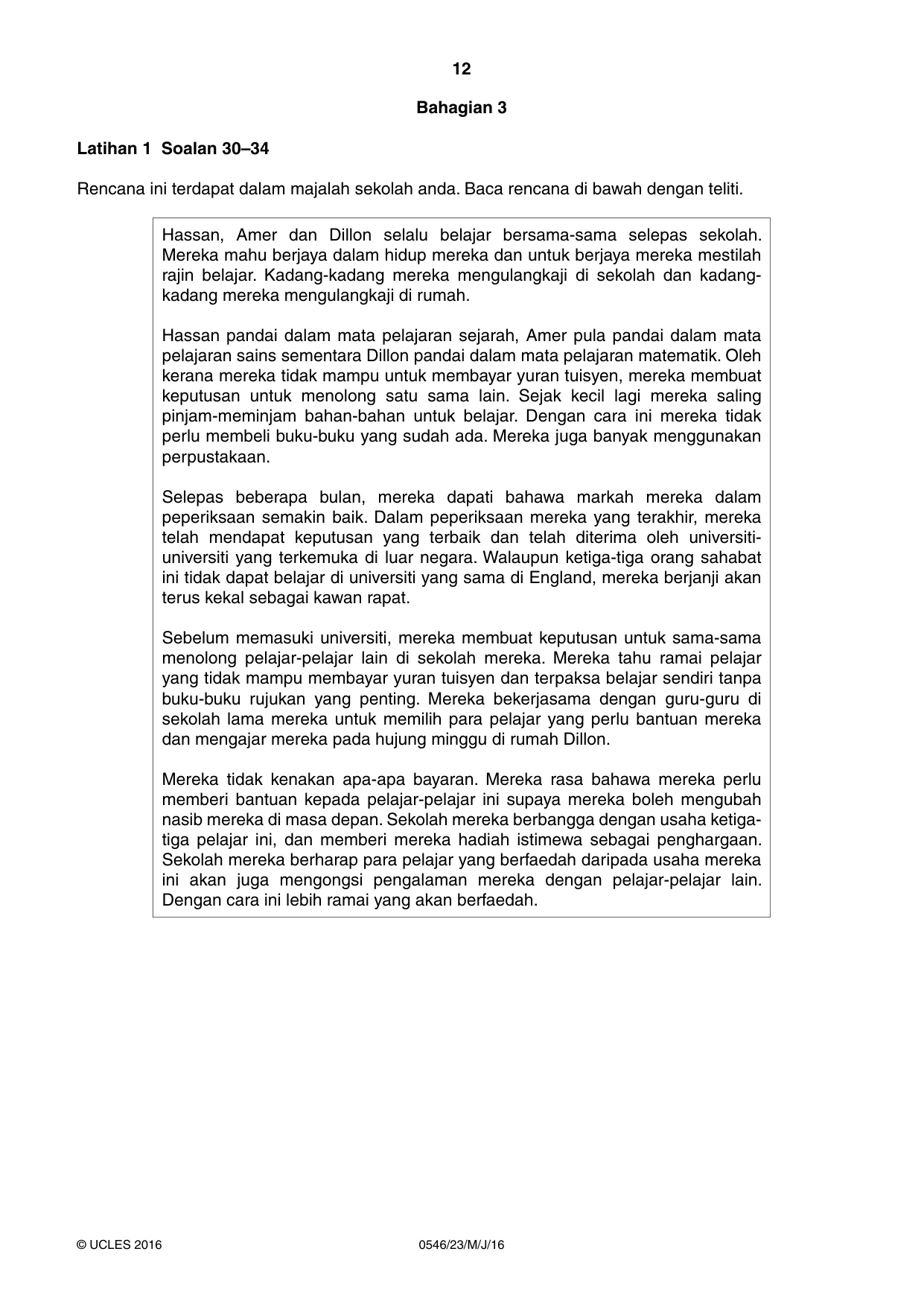 Cambridge IGCSE Malay - Foreign Language 0546 2016 May/June Paper 2 · Variant 3 question paper, page 12 of 16