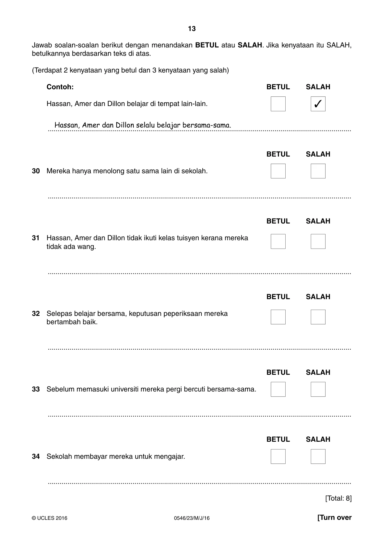 Cambridge IGCSE Malay - Foreign Language 0546 2016 May/June Paper 2 · Variant 3 question paper, page 13 of 16