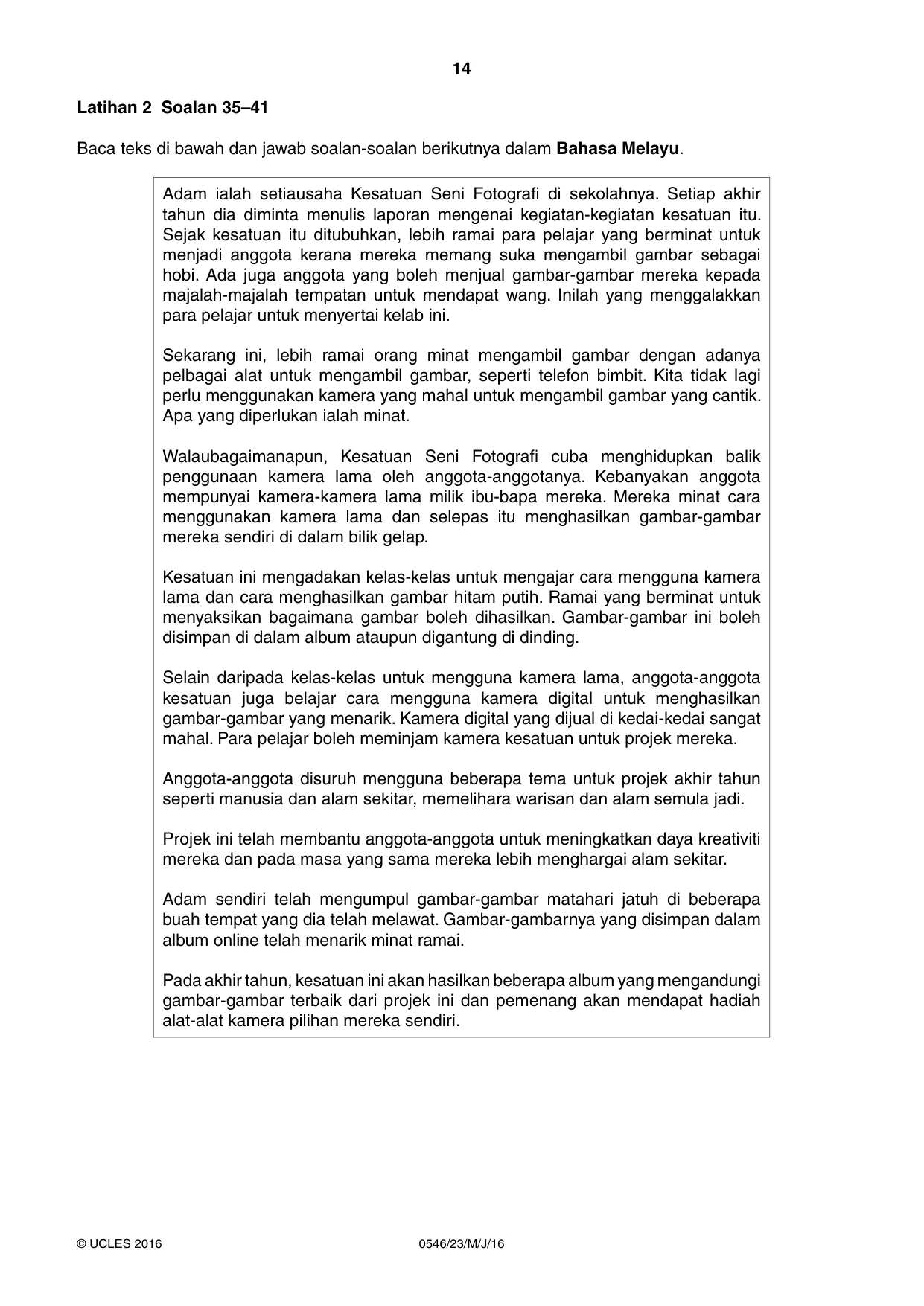 Cambridge IGCSE Malay - Foreign Language 0546 2016 May/June Paper 2 · Variant 3 question paper, page 14 of 16