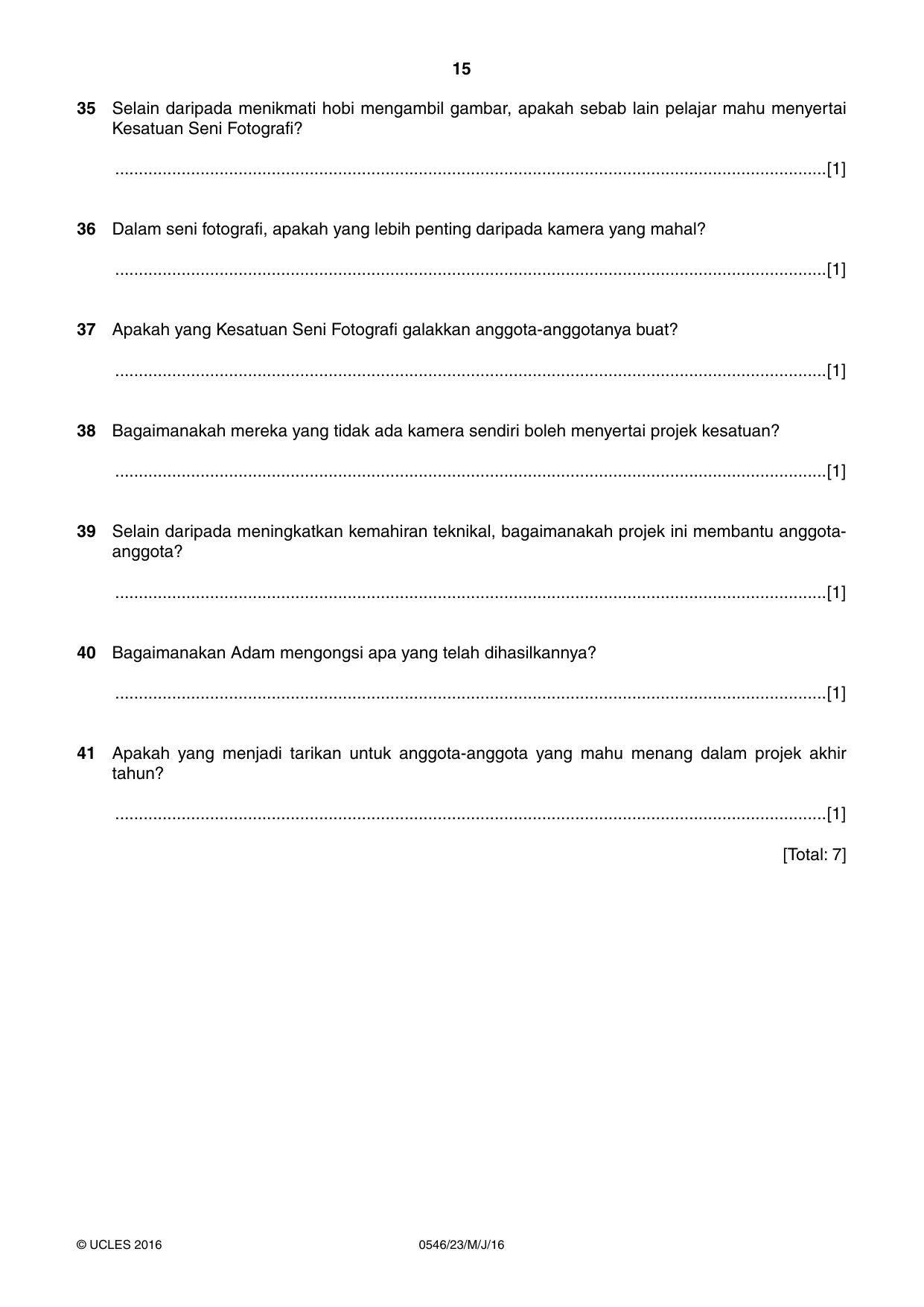 Cambridge IGCSE Malay - Foreign Language 0546 2016 May/June Paper 2 · Variant 3 question paper, page 15 of 16
