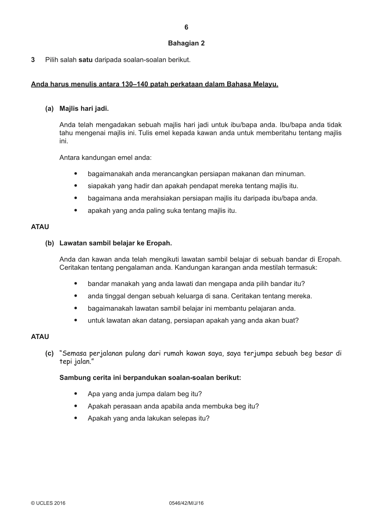 Cambridge IGCSE Malay - Foreign Language 0546 2016 May/June Paper 4 · Variant 2 question paper, page 6 of 8