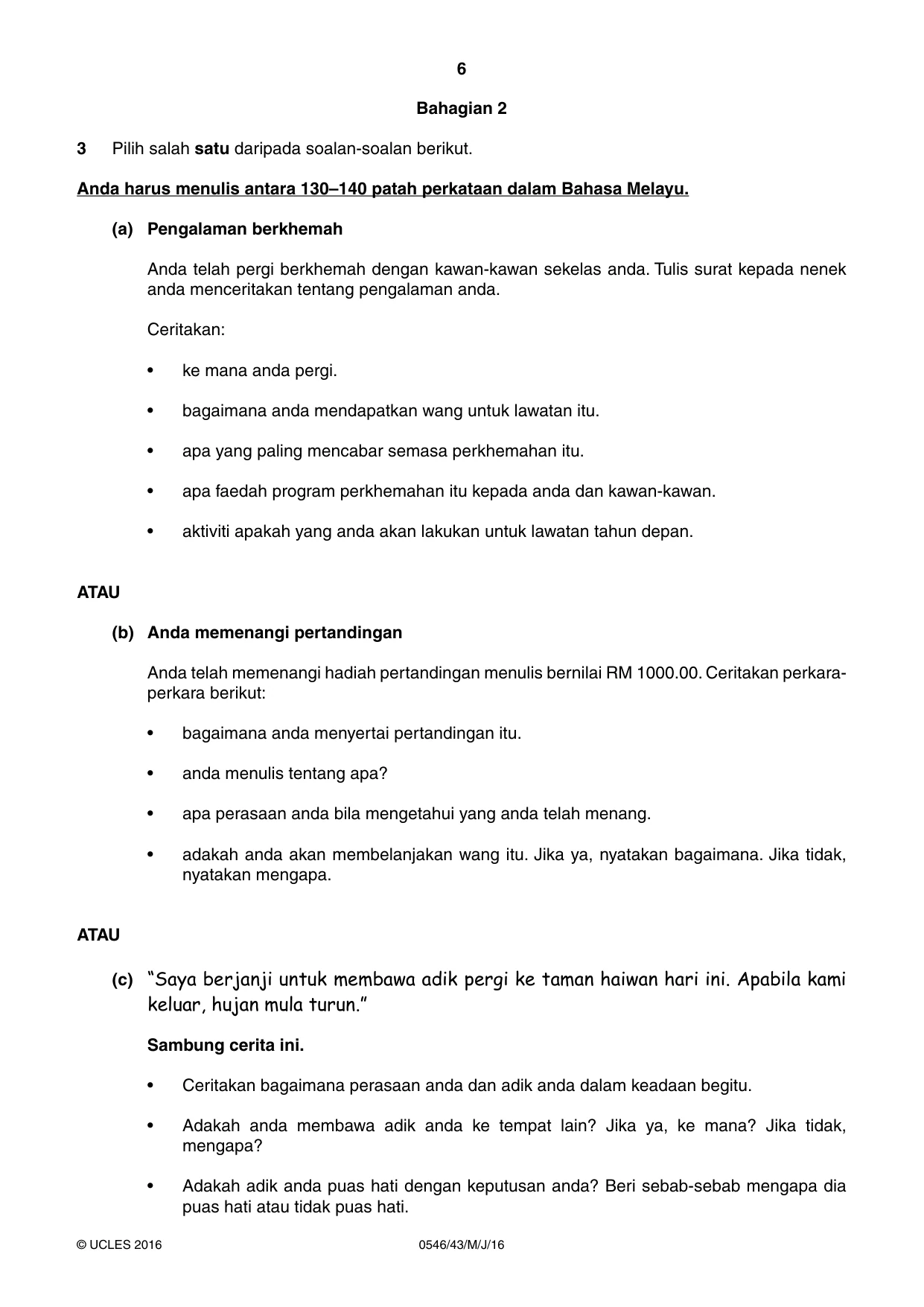 Cambridge IGCSE Malay - Foreign Language 0546 2016 May/June Paper 4 · Variant 3 question paper, page 6 of 8