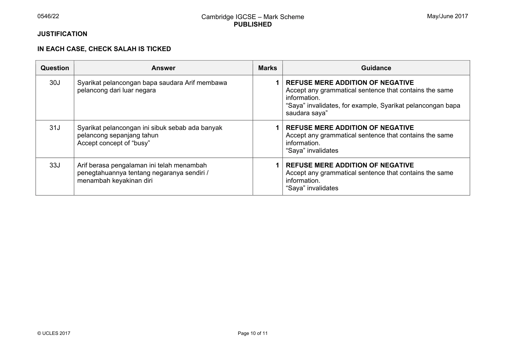 Mark scheme, page 10 of 11