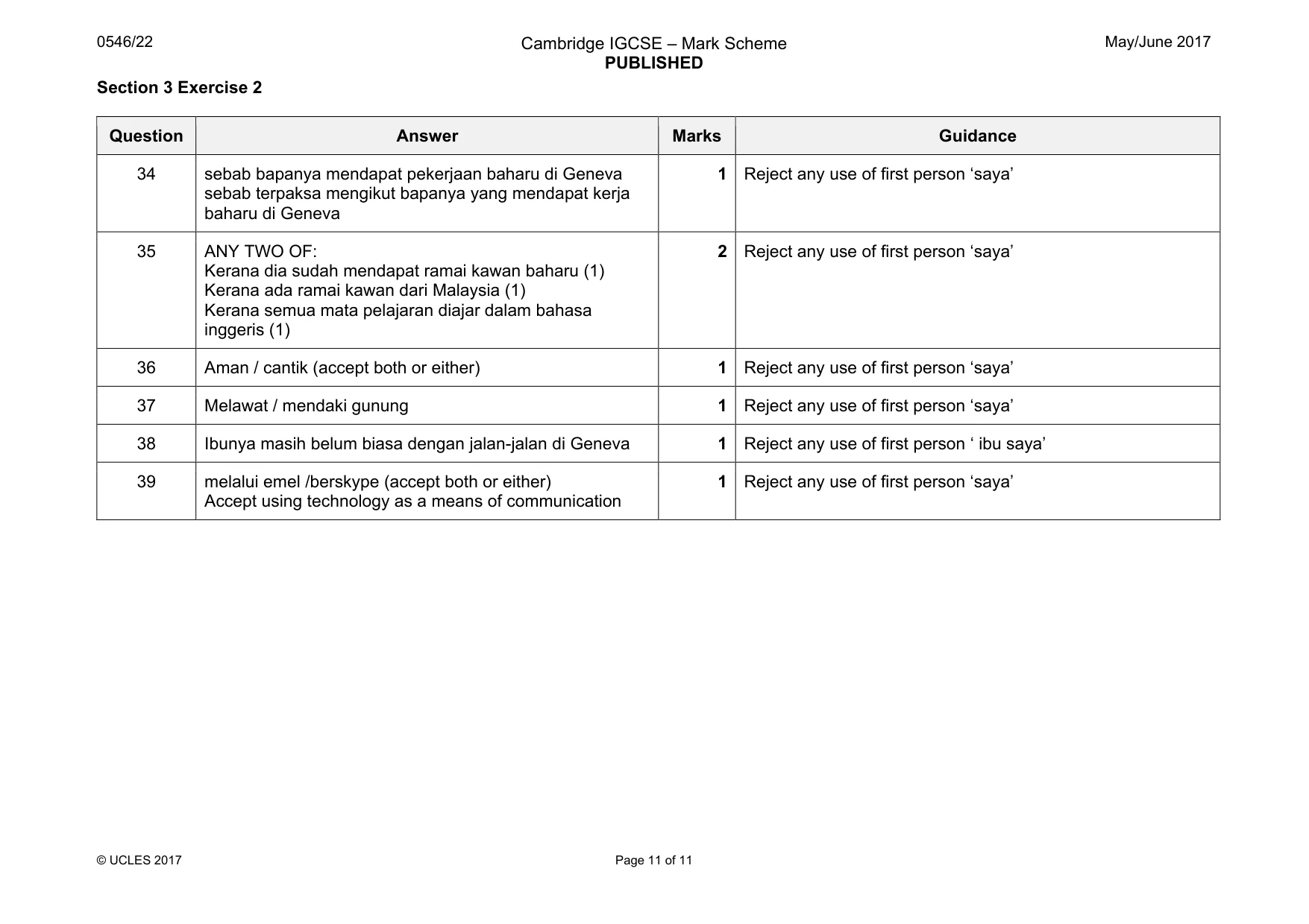 Mark scheme, page 11 of 11