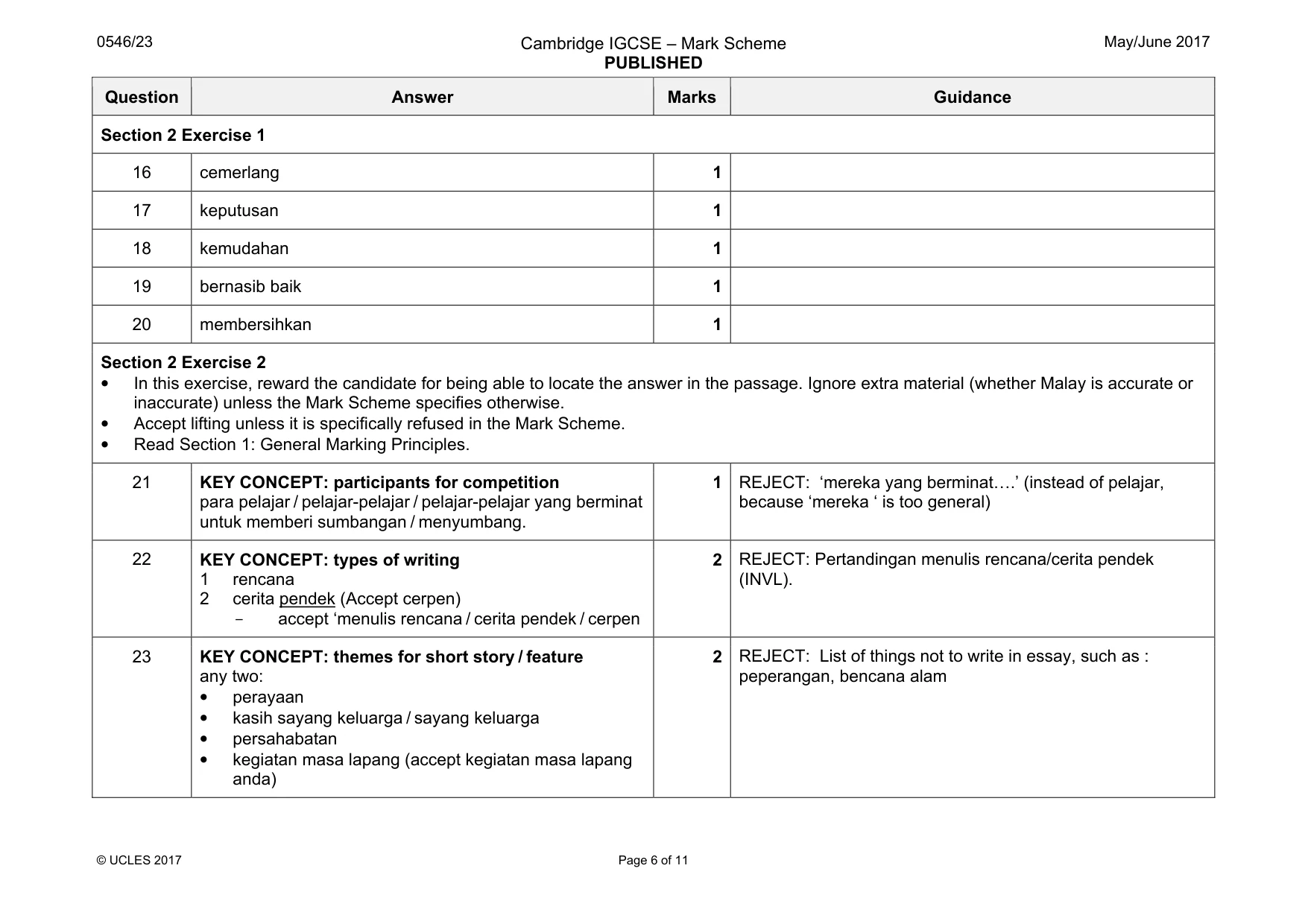 Mark scheme, page 6 of 11