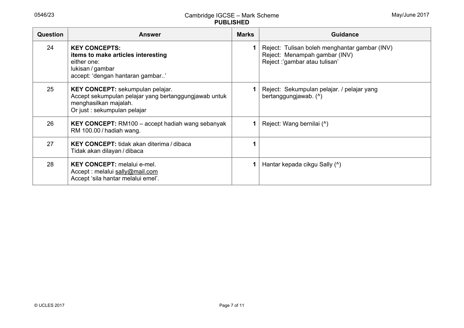 Mark scheme, page 7 of 11