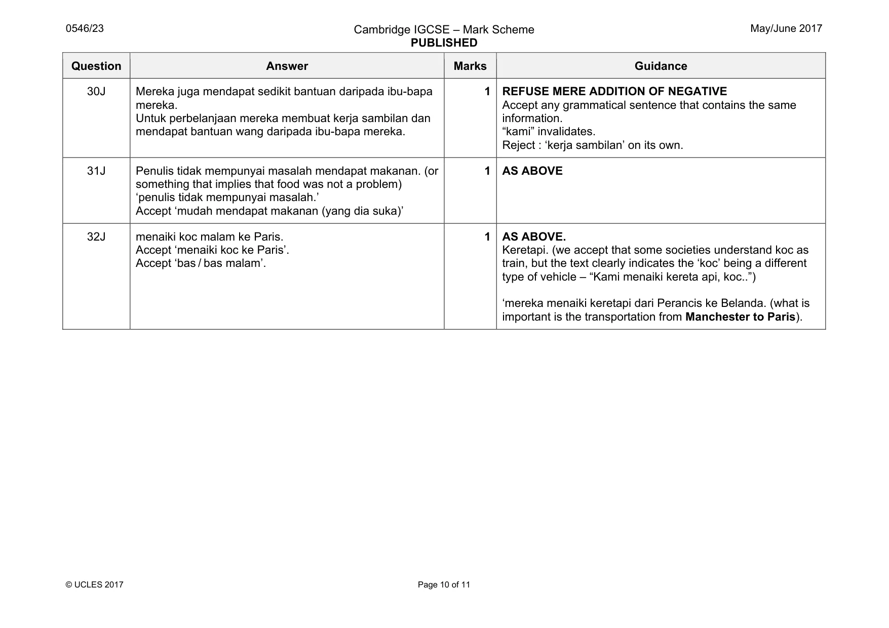 Mark scheme, page 10 of 11