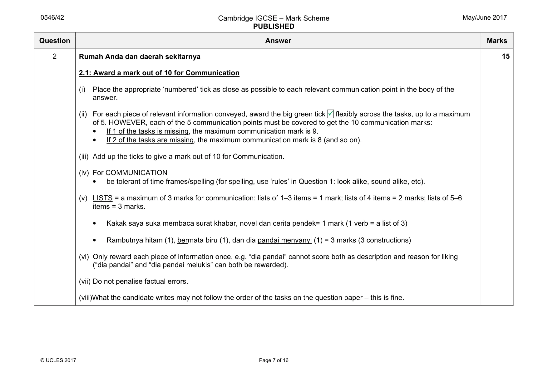 Mark scheme, page 7 of 16