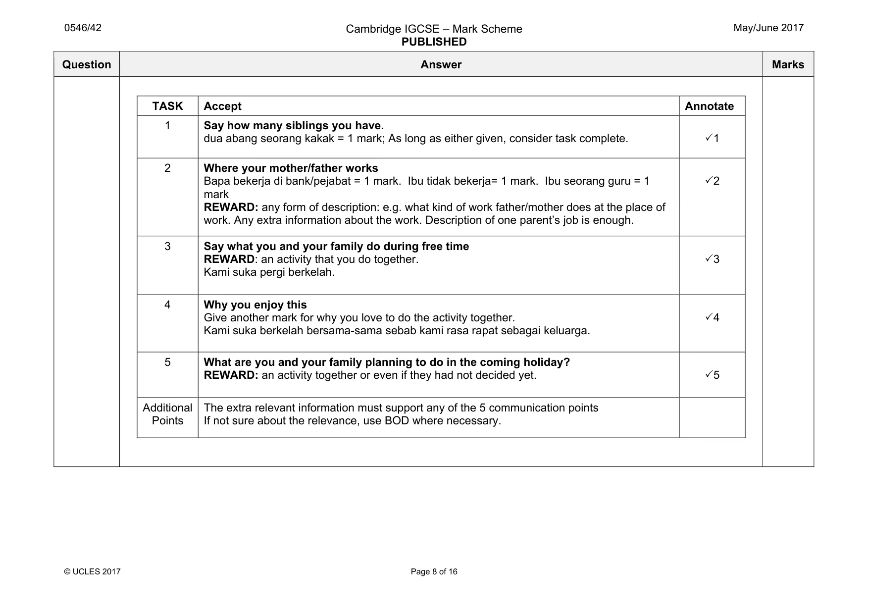 Mark scheme, page 8 of 16
