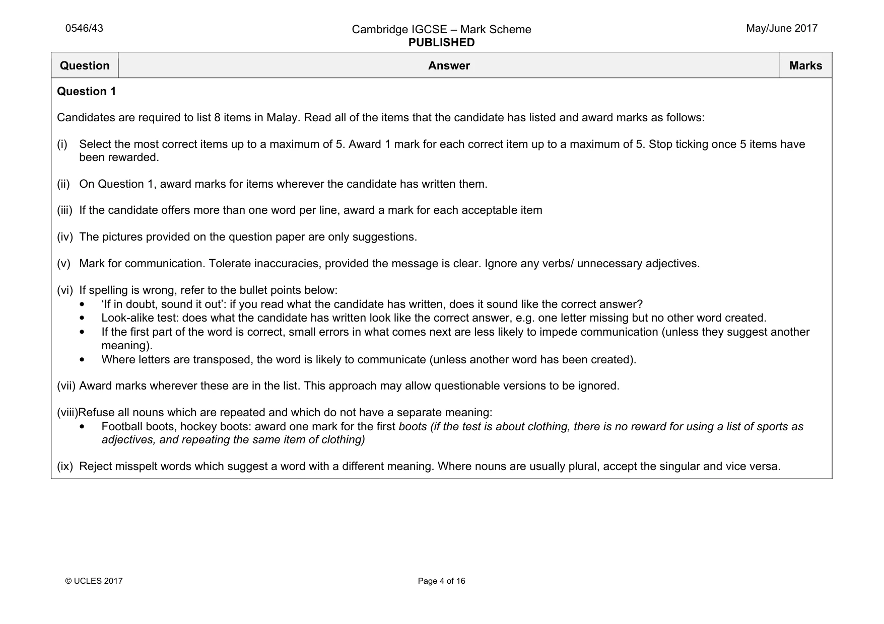 Mark scheme, page 4 of 16