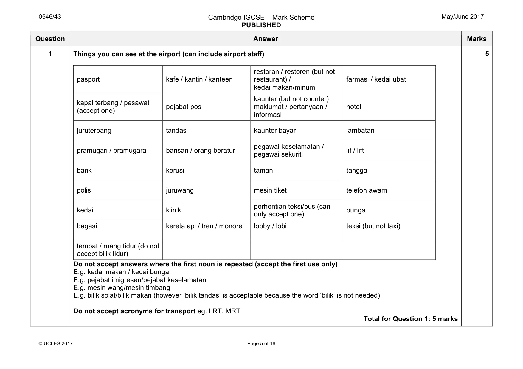 Mark scheme, page 5 of 16