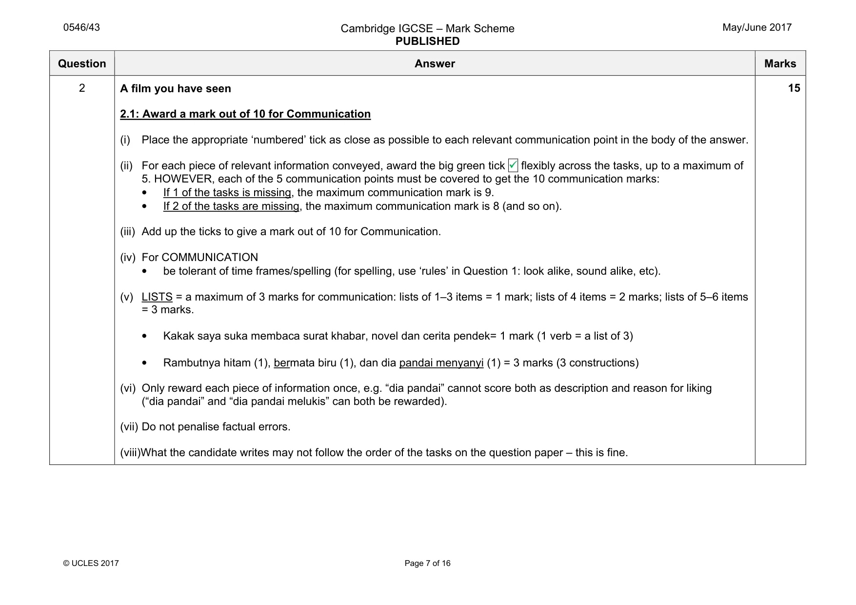 Mark scheme, page 7 of 16