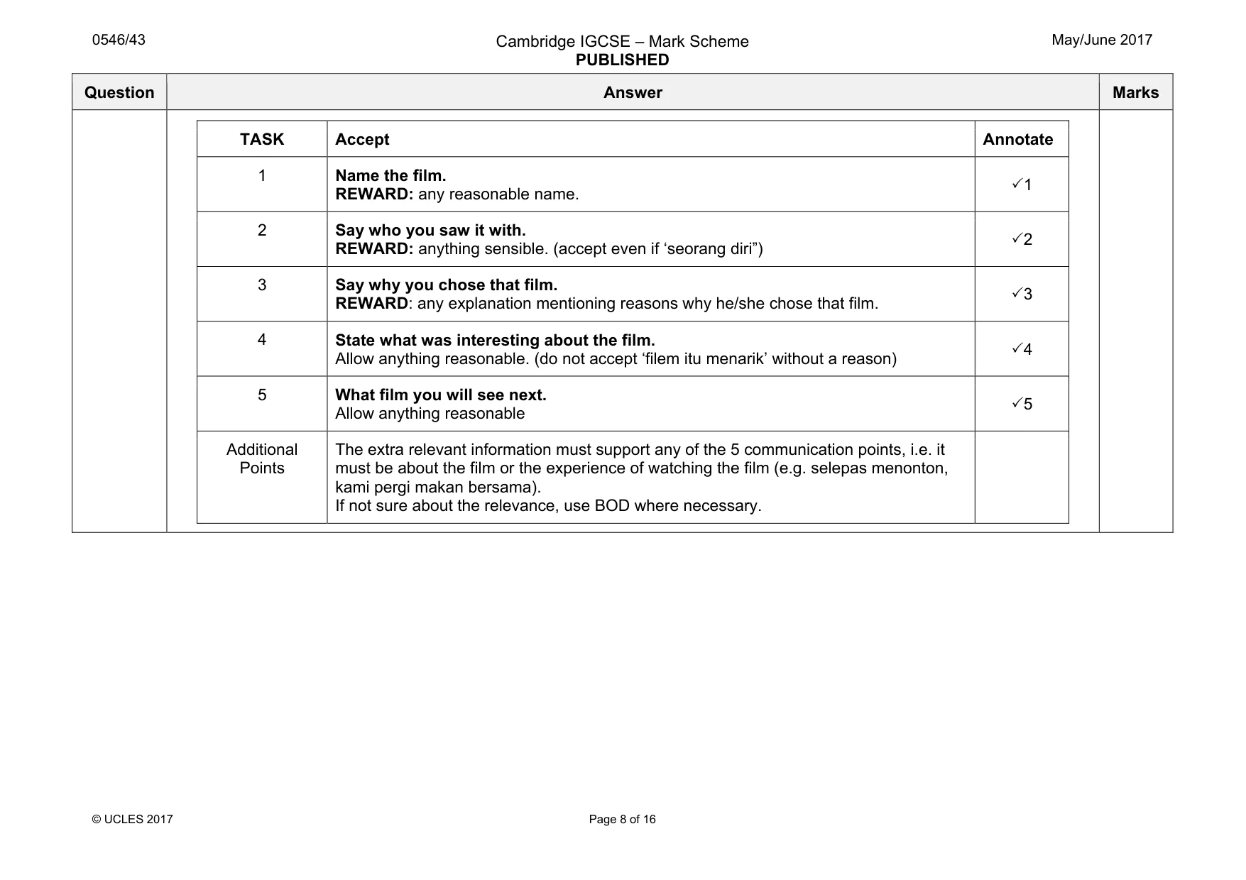 Mark scheme, page 8 of 16
