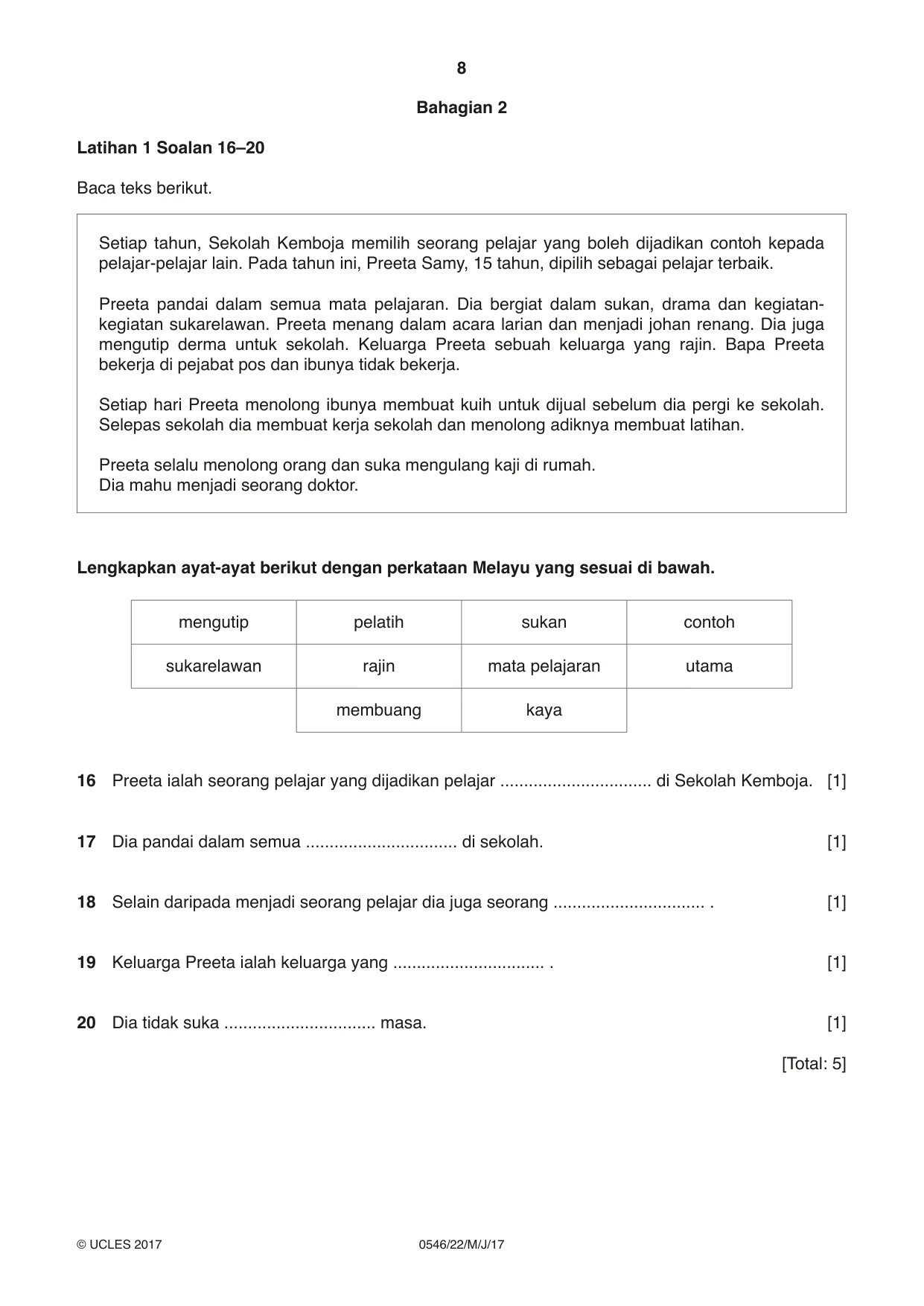 Cambridge IGCSE Malay - Foreign Language 0546 2017 May/June Paper 2 · Variant 2 question paper, page 8 of 16