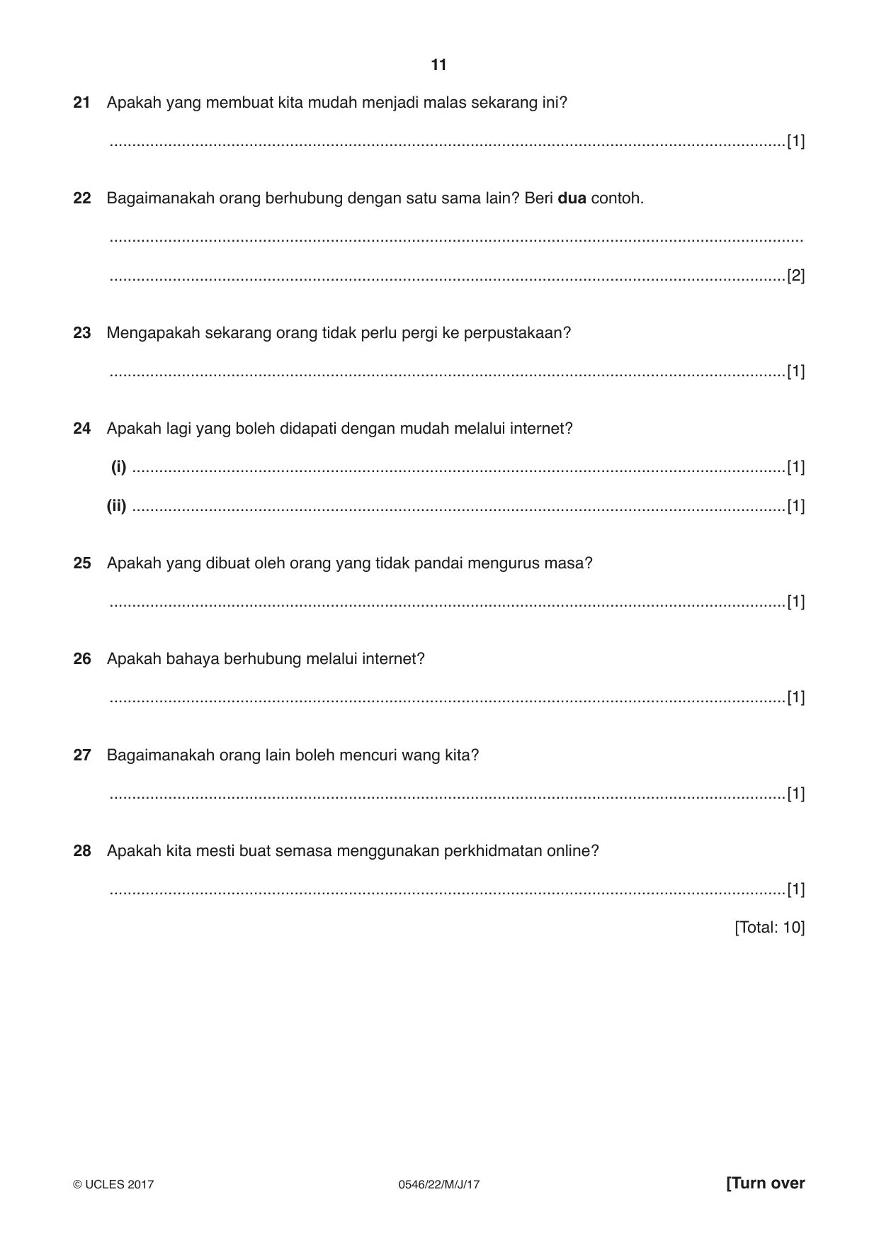 Cambridge IGCSE Malay - Foreign Language 0546 2017 May/June Paper 2 · Variant 2 question paper, page 11 of 16