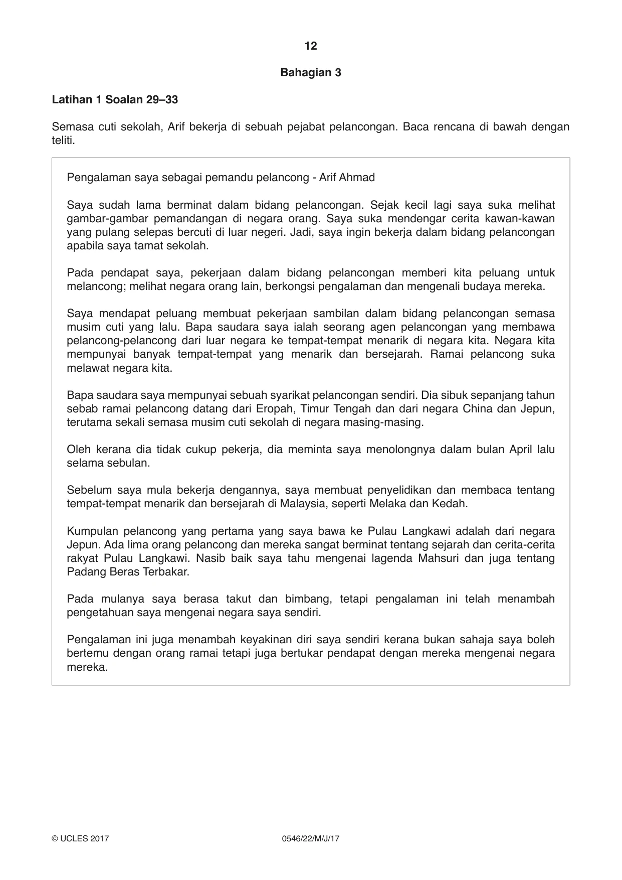 Cambridge IGCSE Malay - Foreign Language 0546 2017 May/June Paper 2 · Variant 2 question paper, page 12 of 16