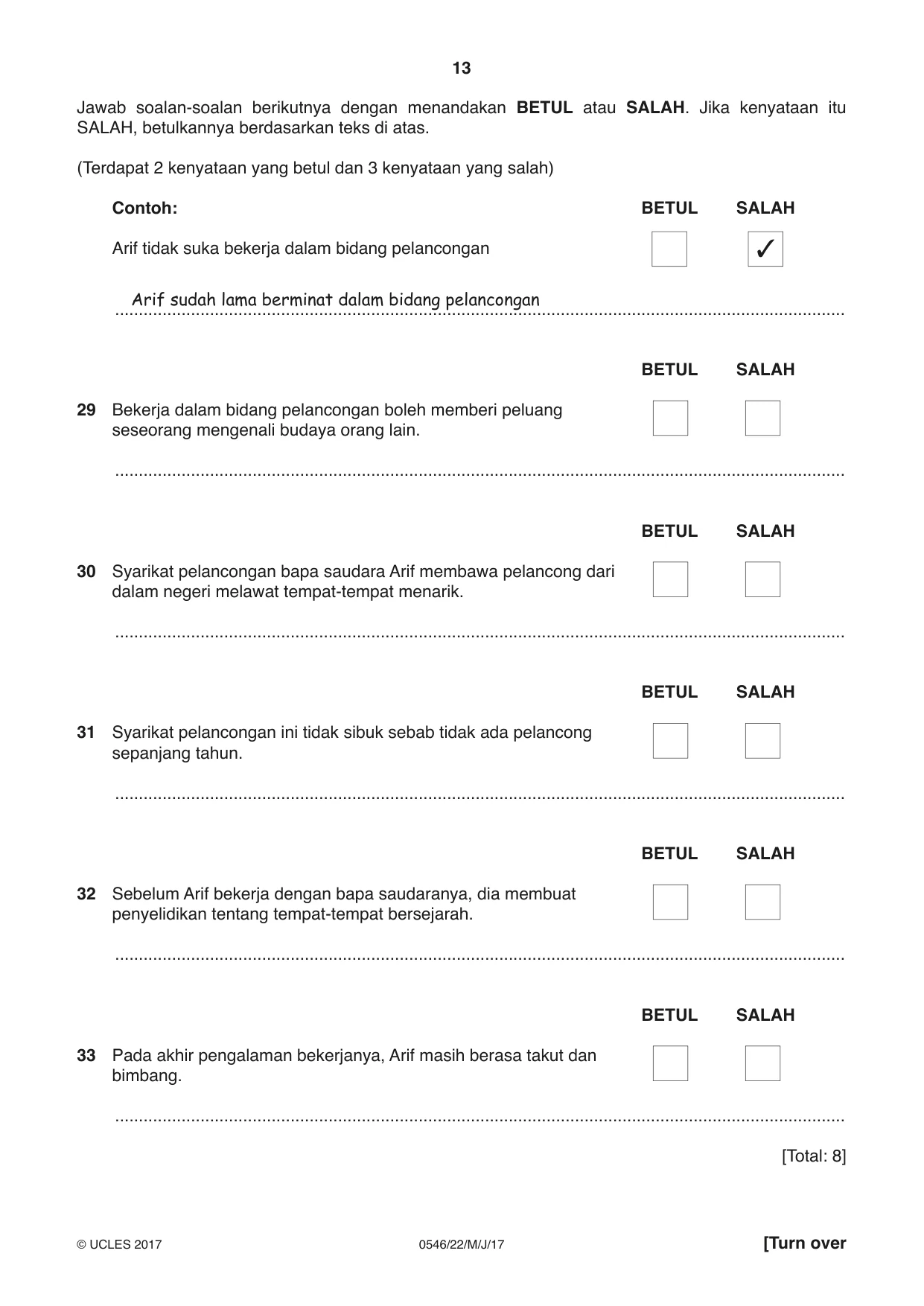 Cambridge IGCSE Malay - Foreign Language 0546 2017 May/June Paper 2 · Variant 2 question paper, page 13 of 16