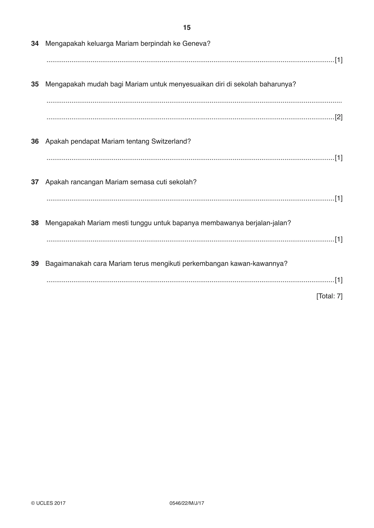 Cambridge IGCSE Malay - Foreign Language 0546 2017 May/June Paper 2 · Variant 2 question paper, page 15 of 16
