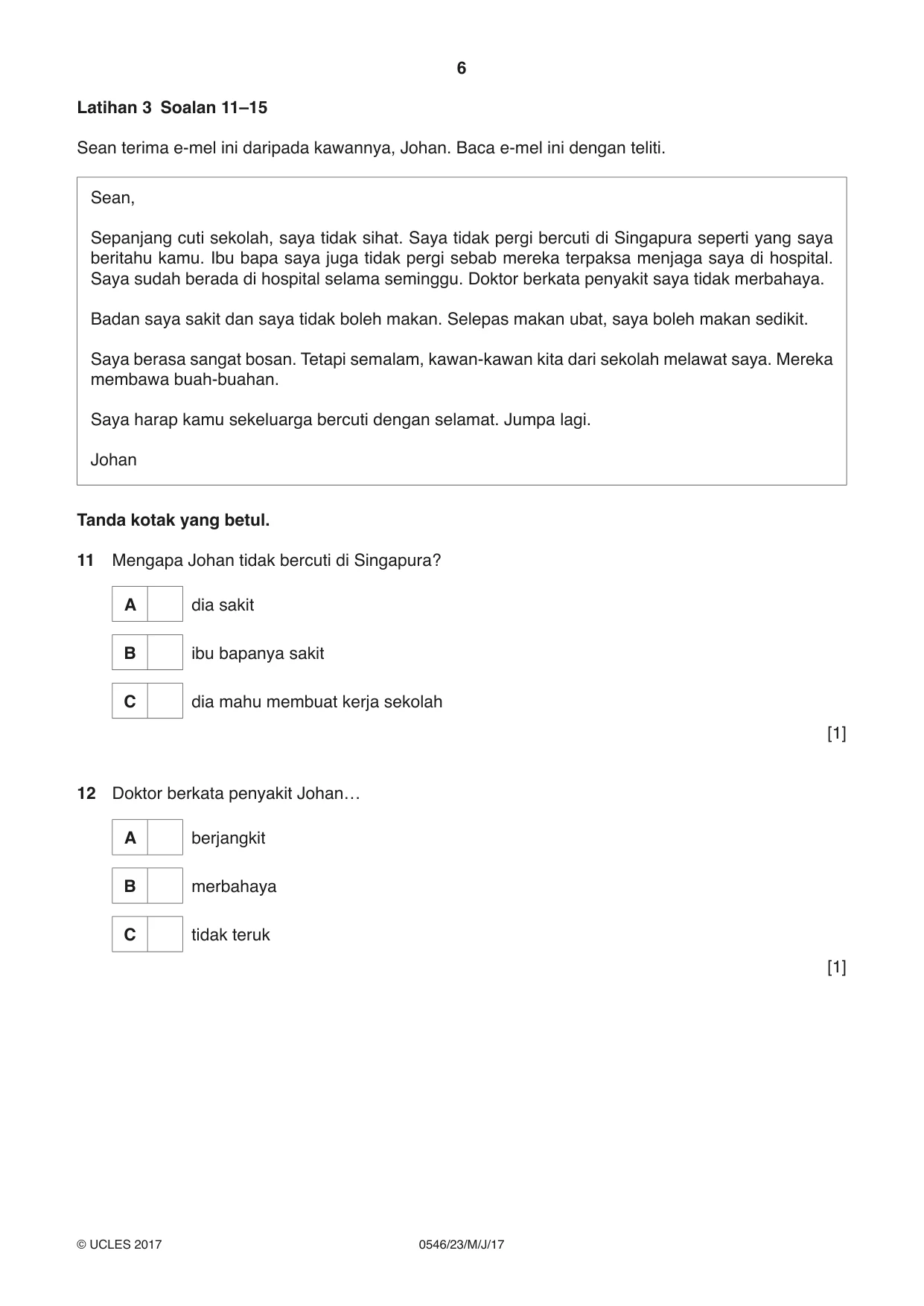 Cambridge IGCSE Malay - Foreign Language 0546 2017 May/June Paper 2 · Variant 3 question paper, page 6 of 16