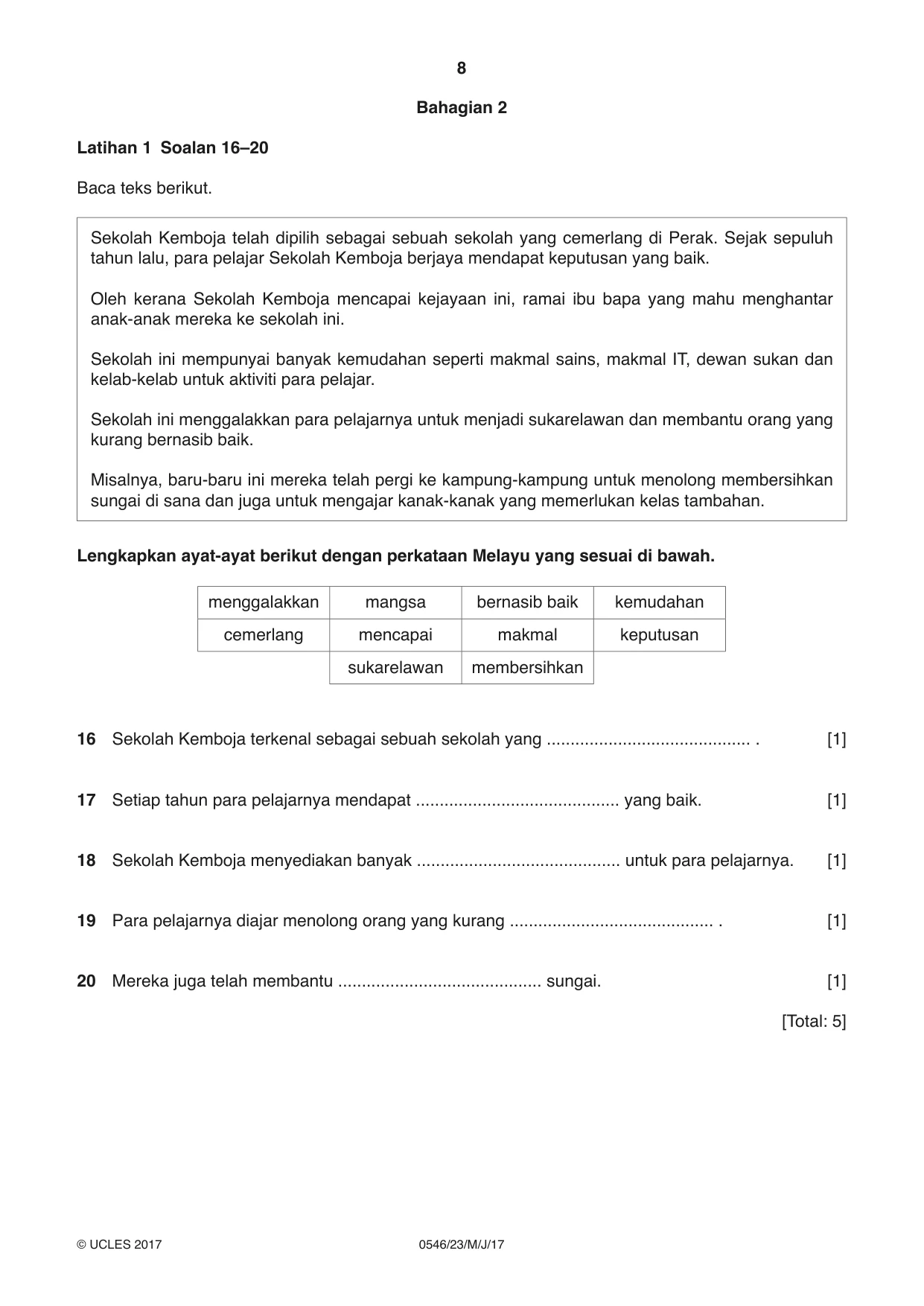 Cambridge IGCSE Malay - Foreign Language 0546 2017 May/June Paper 2 · Variant 3 question paper, page 8 of 16