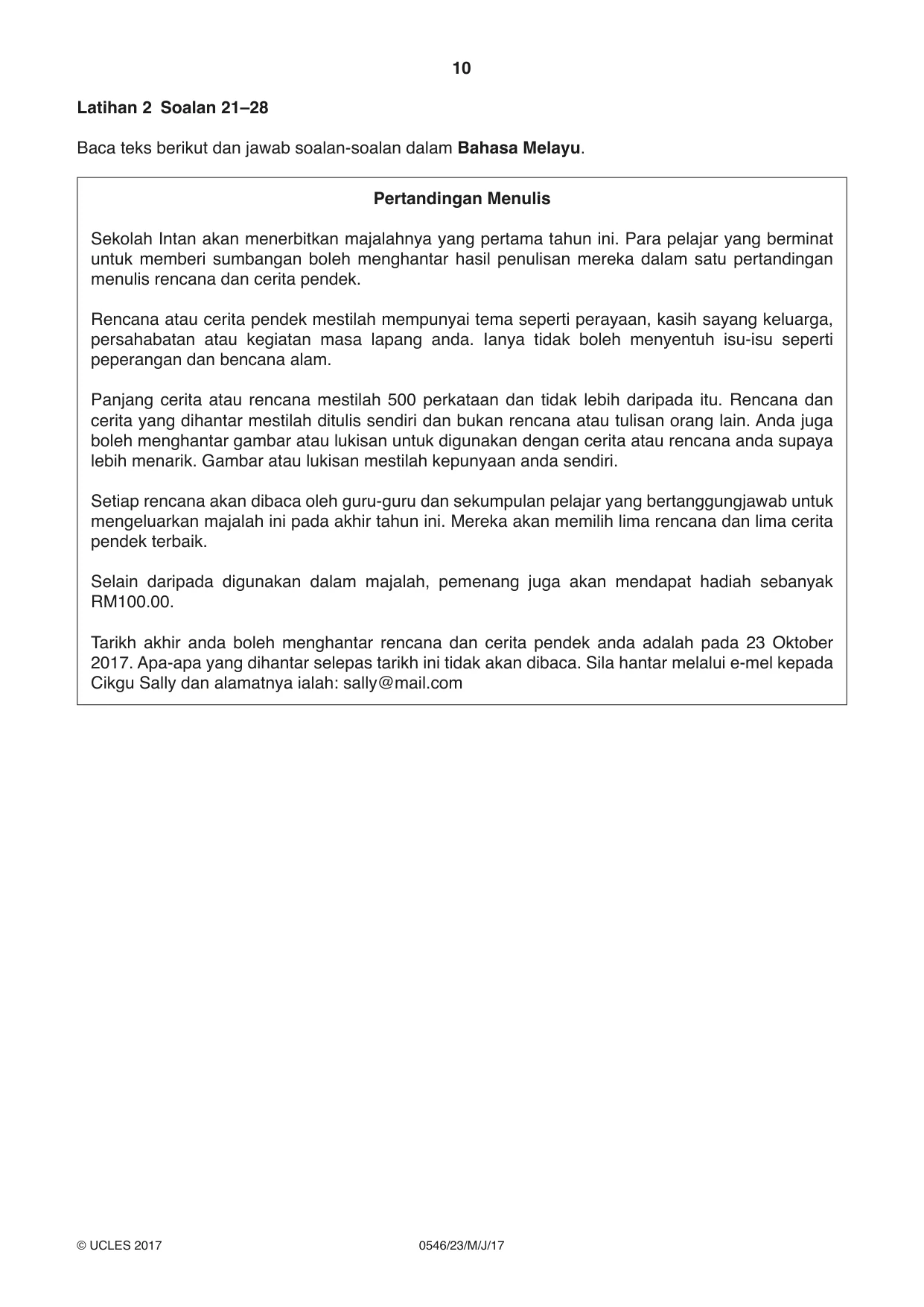Cambridge IGCSE Malay - Foreign Language 0546 2017 May/June Paper 2 · Variant 3 question paper, page 10 of 16