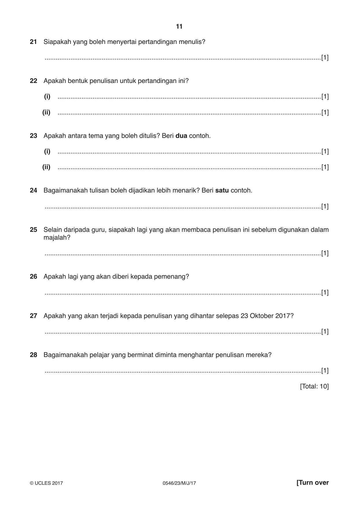 Cambridge IGCSE Malay - Foreign Language 0546 2017 May/June Paper 2 · Variant 3 question paper, page 11 of 16