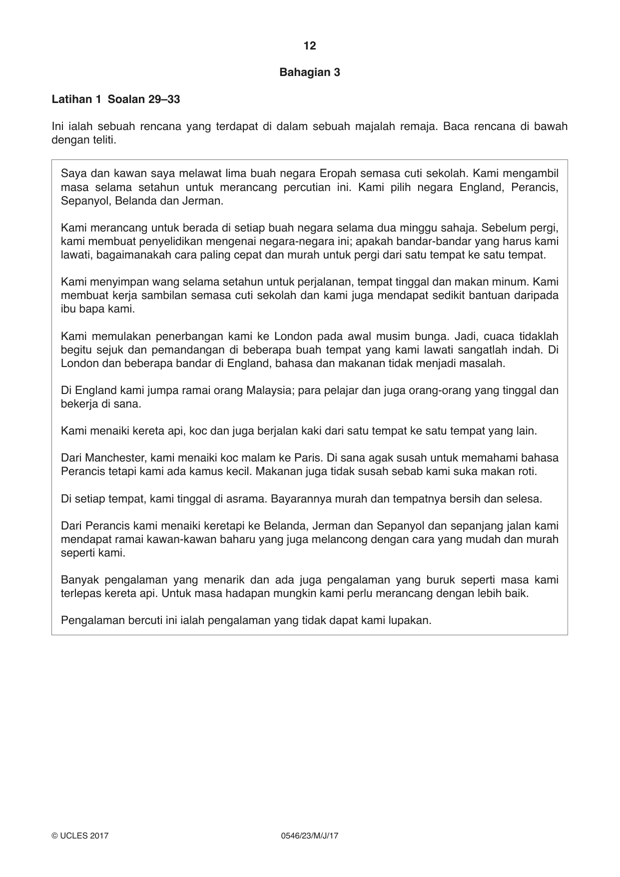 Cambridge IGCSE Malay - Foreign Language 0546 2017 May/June Paper 2 · Variant 3 question paper, page 12 of 16