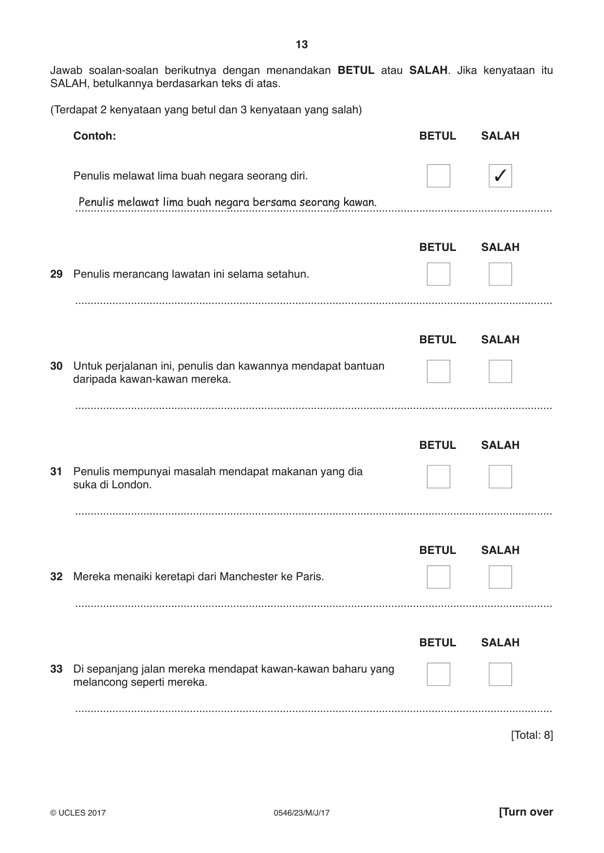 Cambridge IGCSE Malay - Foreign Language 0546 2017 May/June Paper 2 · Variant 3 question paper, page 13 of 16