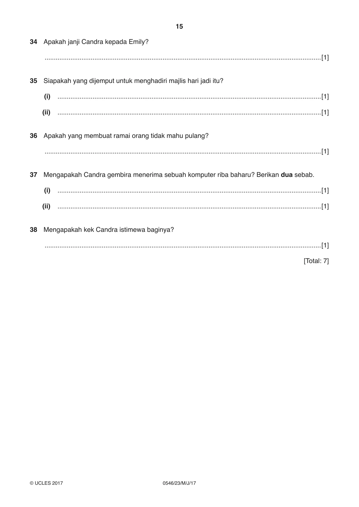 Cambridge IGCSE Malay - Foreign Language 0546 2017 May/June Paper 2 · Variant 3 question paper, page 15 of 16
