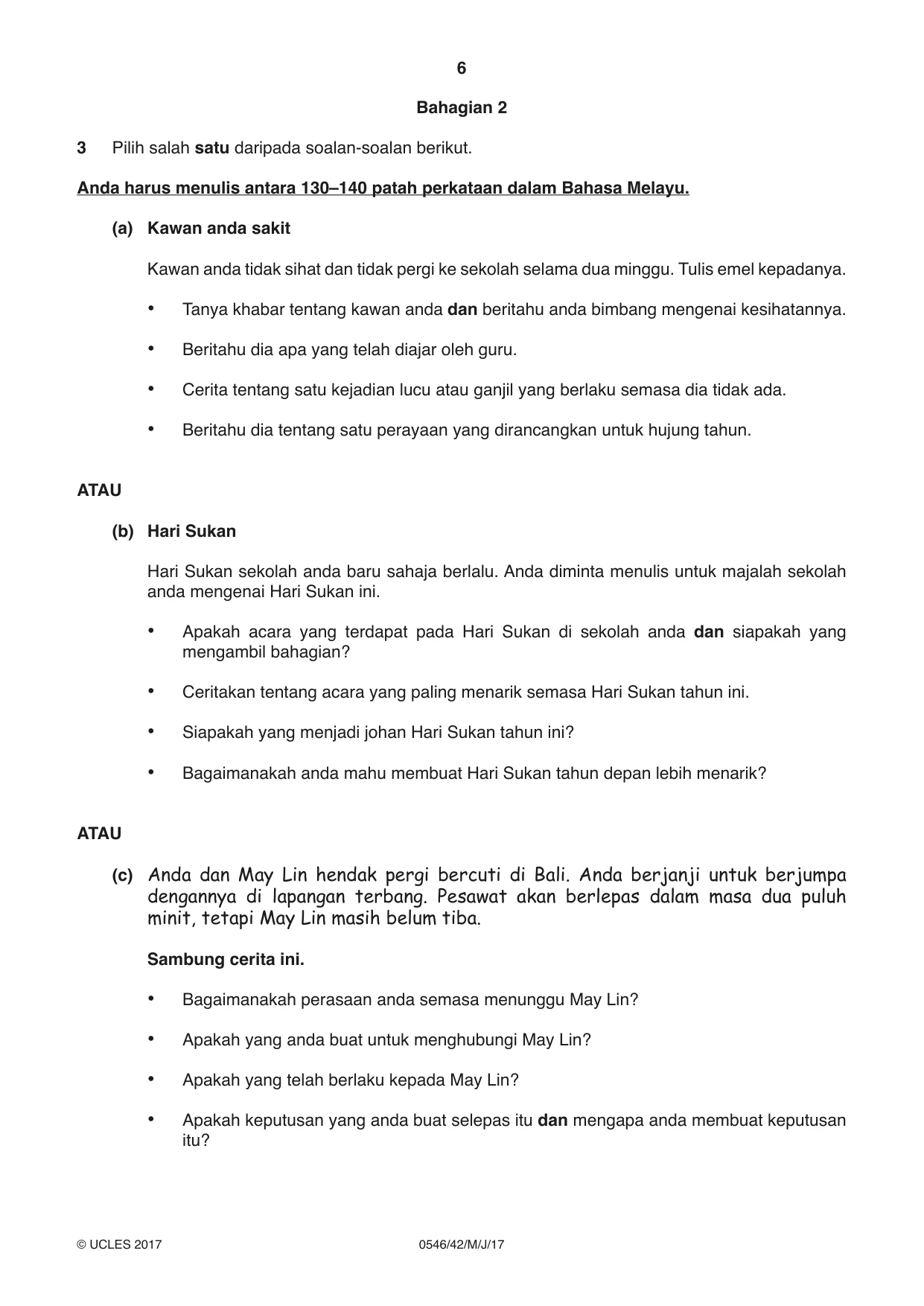 Cambridge IGCSE Malay - Foreign Language 0546 2017 May/June Paper 4 · Variant 2 question paper, page 6 of 8