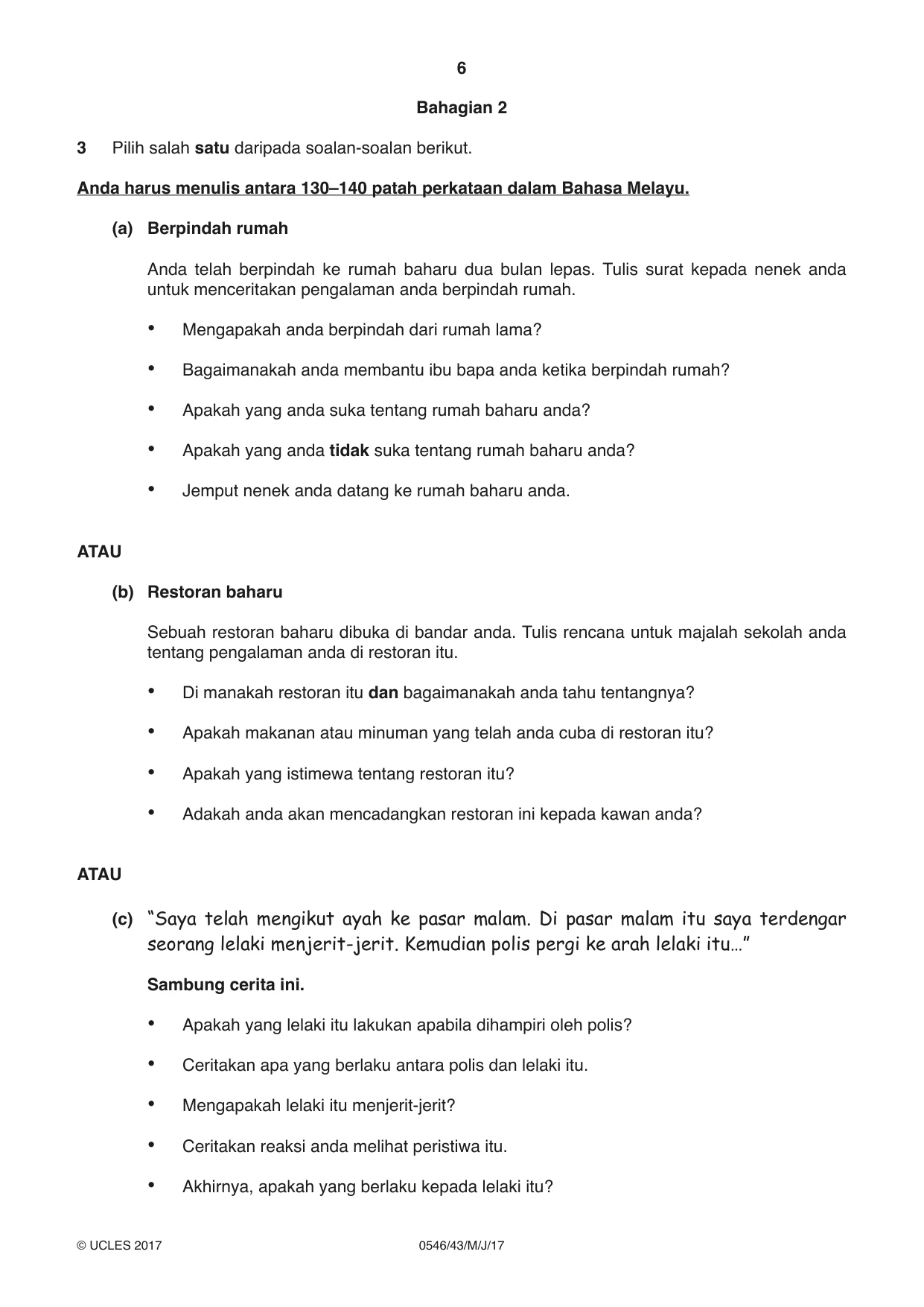 Cambridge IGCSE Malay - Foreign Language 0546 2017 May/June Paper 4 · Variant 3 question paper, page 6 of 8