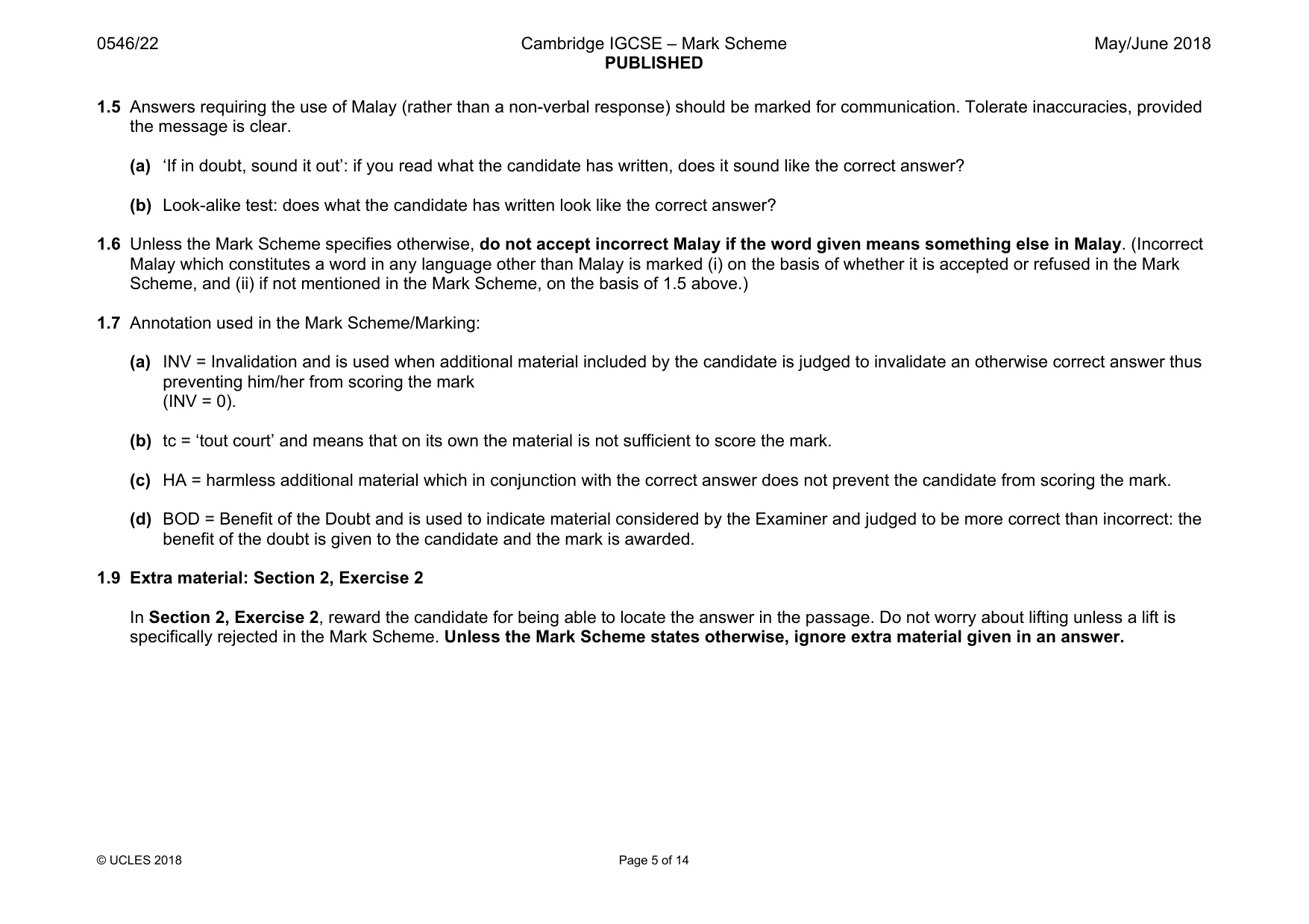 Mark scheme, page 5 of 14